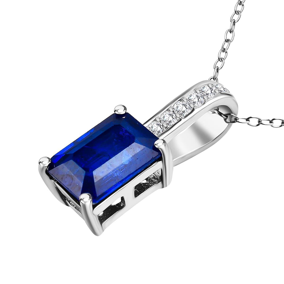 Tanzanian Blue Spinel and Natural Zircon Pendant with Chain (Size-20) in Rhodium Overlay Sterling Silver