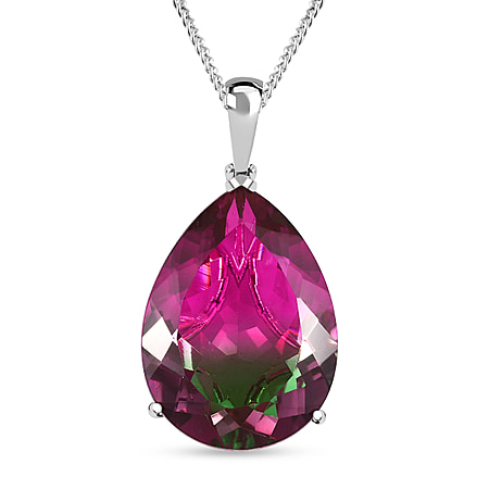 Watermelon Colour Tourmaline Quartz Pendant with Chain (Size 20) in Platinum Overlay Sterling 50.96 Ct, Silver Wt. 11.40 Gms