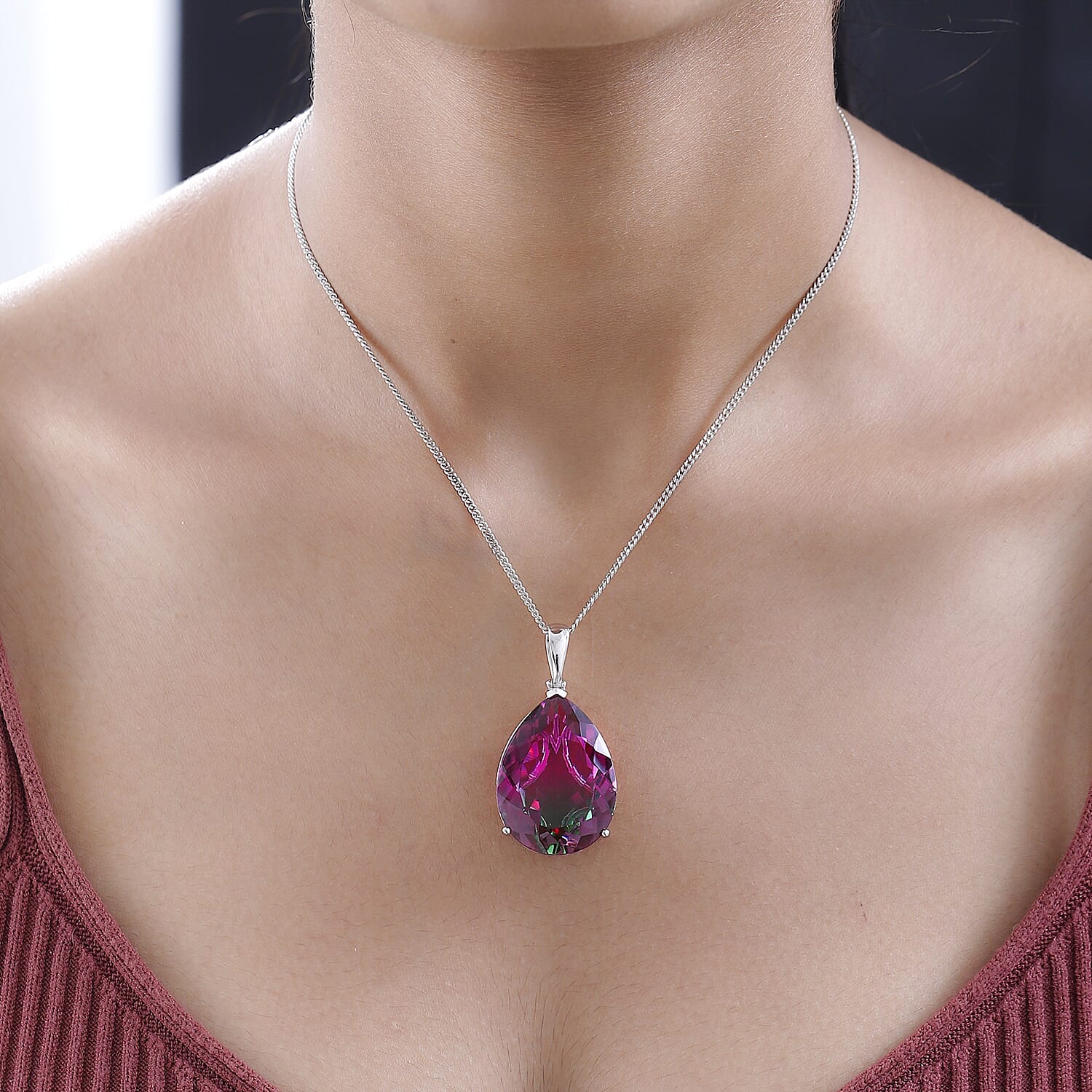 Watermelon Colour Tourmaline Quartz Pendant with Chain (Size 20) in Platinum Overlay Sterling 50.96 Ct, Silver Wt. 11.40 Gms