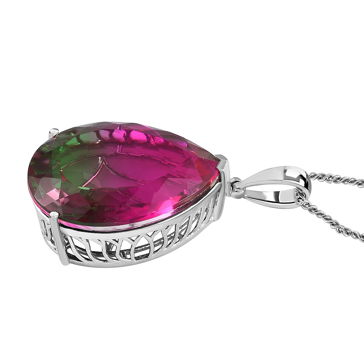 Watermelon Colour Tourmaline Quartz Pendant with Chain (Size 20) in Platinum Overlay Sterling 50.96 Ct, Silver Wt. 11.40 Gms