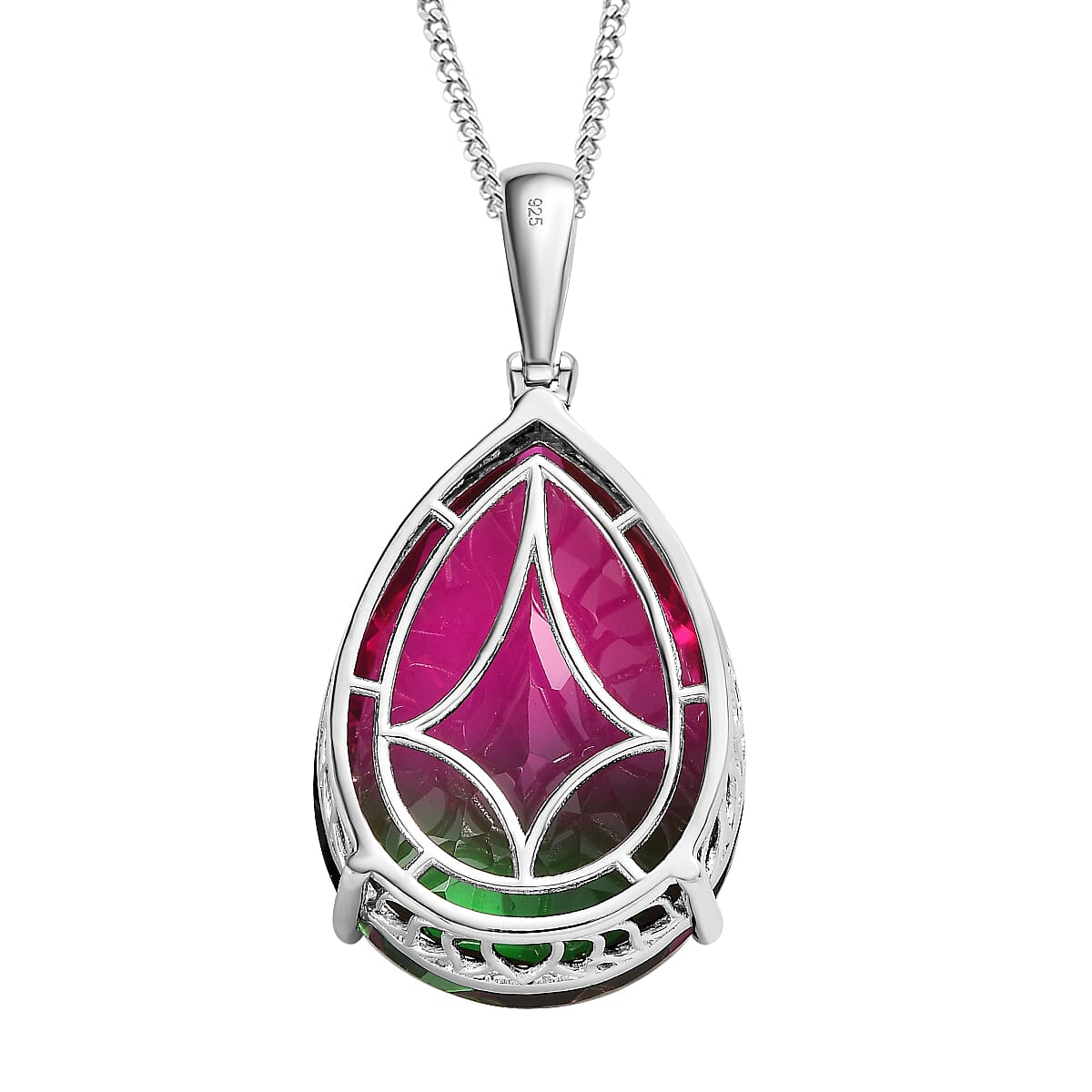 Watermelon Colour Tourmaline Quartz Pendant with Chain (Size 20) in Platinum Overlay Sterling 50.96 Ct, Silver Wt. 11.40 Gms