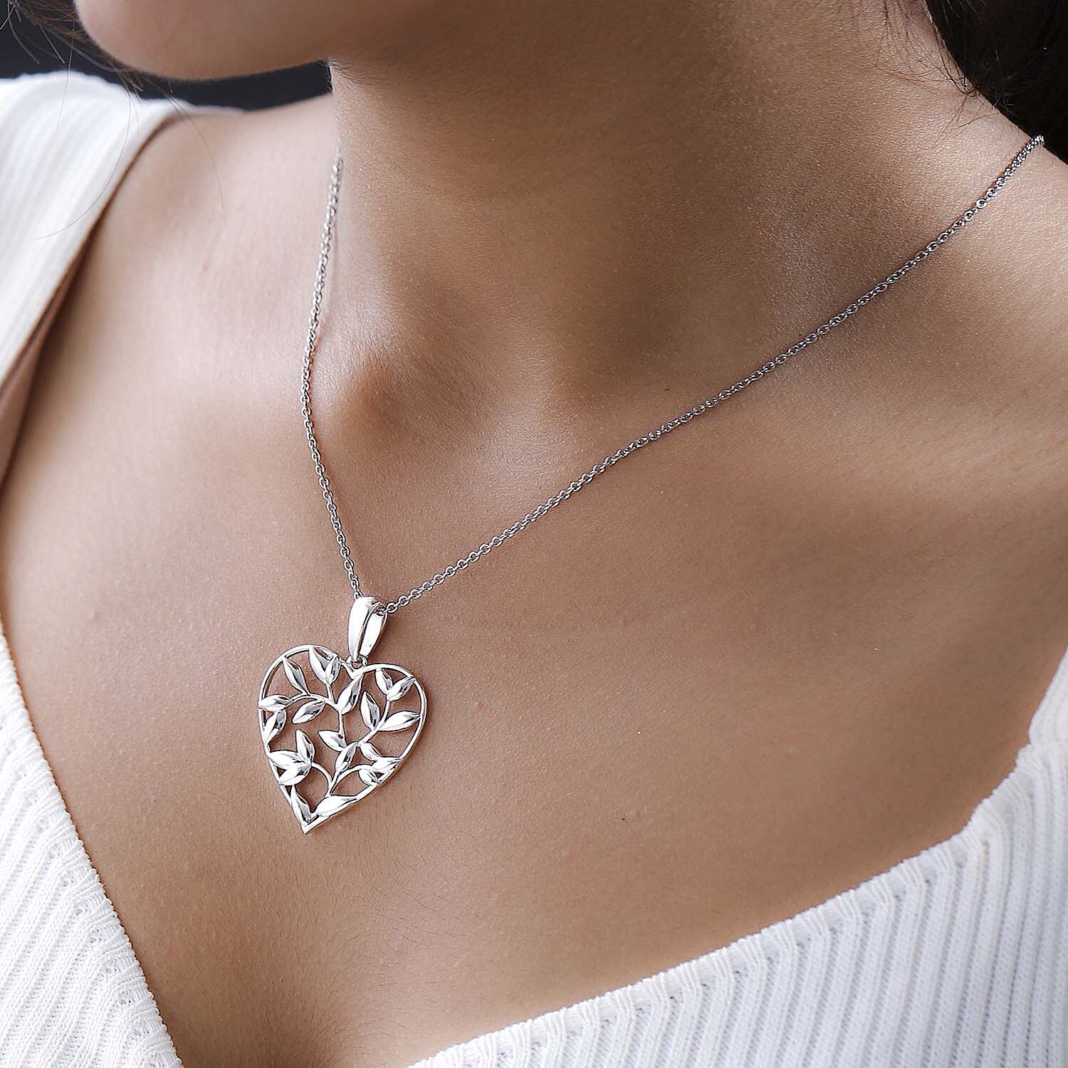 Platinum Overlay Sterling Silver Olive Leaf Pendant with Chain (Size 20), Silver Wt. 9.26 GM