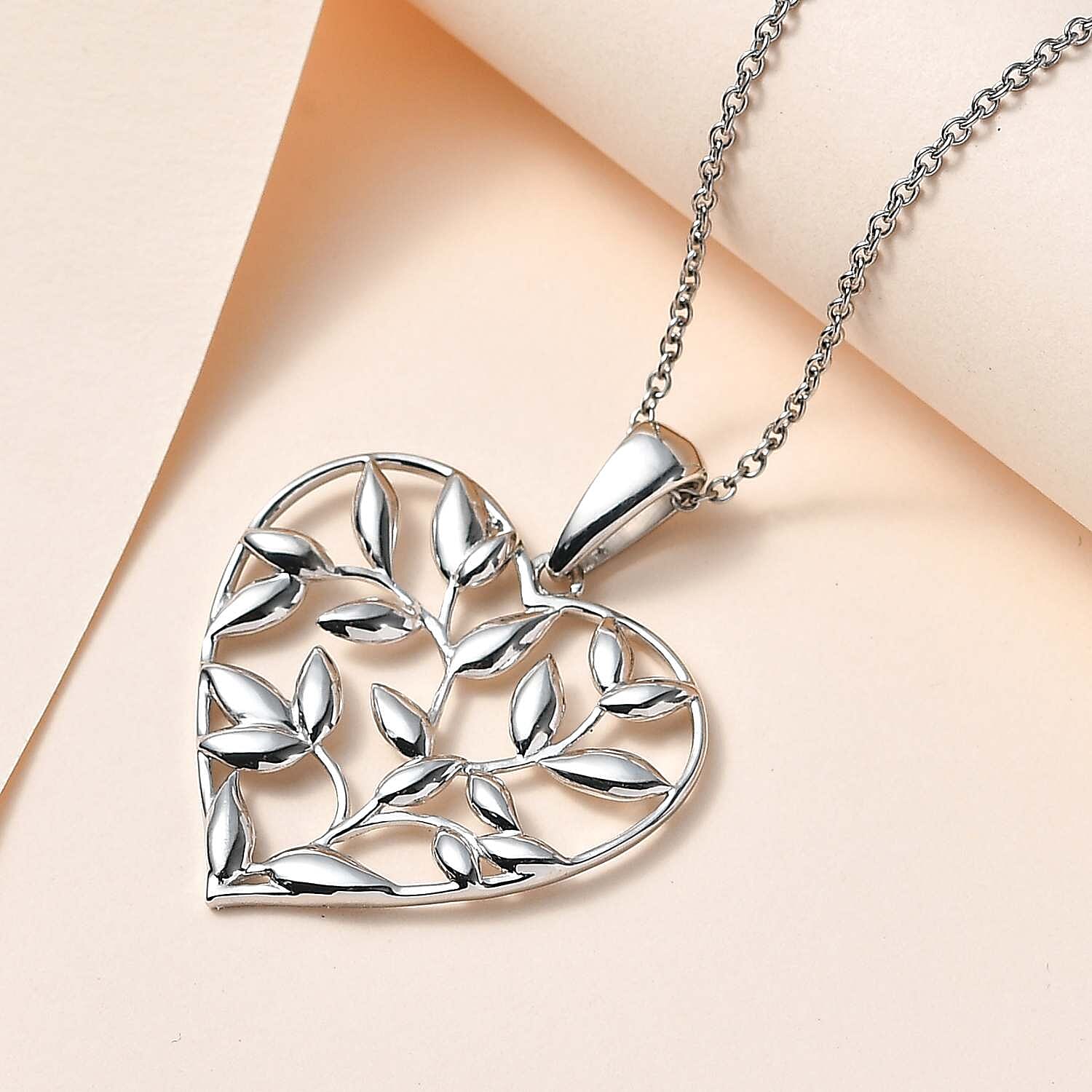 Platinum Overlay Sterling Silver Olive Leaf Pendant with Chain (Size 20), Silver Wt. 9.26 GM