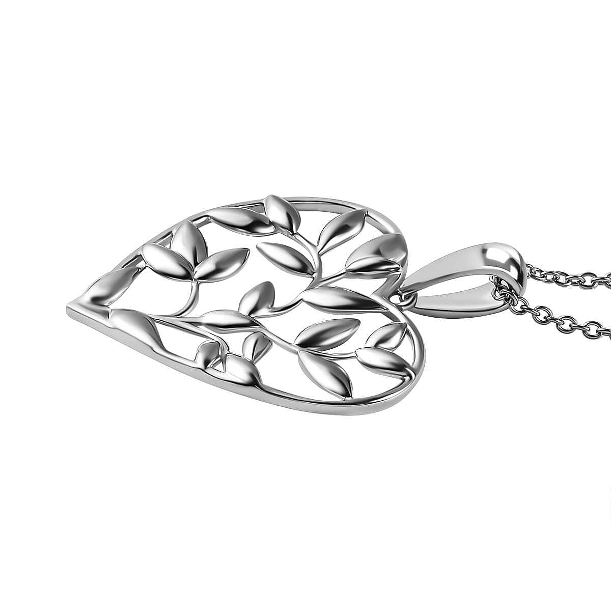 Platinum Overlay Sterling Silver Olive Leaf Pendant with Chain (Size 20), Silver Wt. 9.26 GM