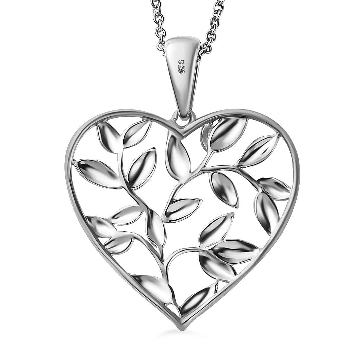Platinum Overlay Sterling Silver Olive Leaf Pendant with Chain (Size 20), Silver Wt. 9.26 GM