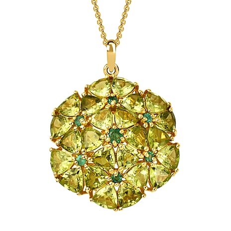 Hebei Peridot & Emerald Pendant with Chain (Size 20) in 18K Vermeil Yellow Gold Plated Sterling Silver 10.42 Ct, Silver Wt. 6.48 Gms Hebei Peridot & Emerald Pendant with Chain (Size 20) in 18K Vermeil Yellow Gold Plated Sterling Silver 10.42 Ct, Silver Wt. 6.48 Gms