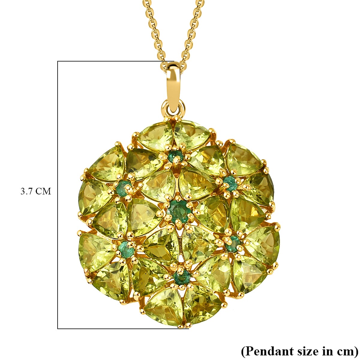 Hebei Peridot & Emerald Pendant with Chain (Size 20) in 18K Vermeil Yellow Gold Plated Sterling Silver 10.42 Ct, Silver Wt. 6.48 Gms