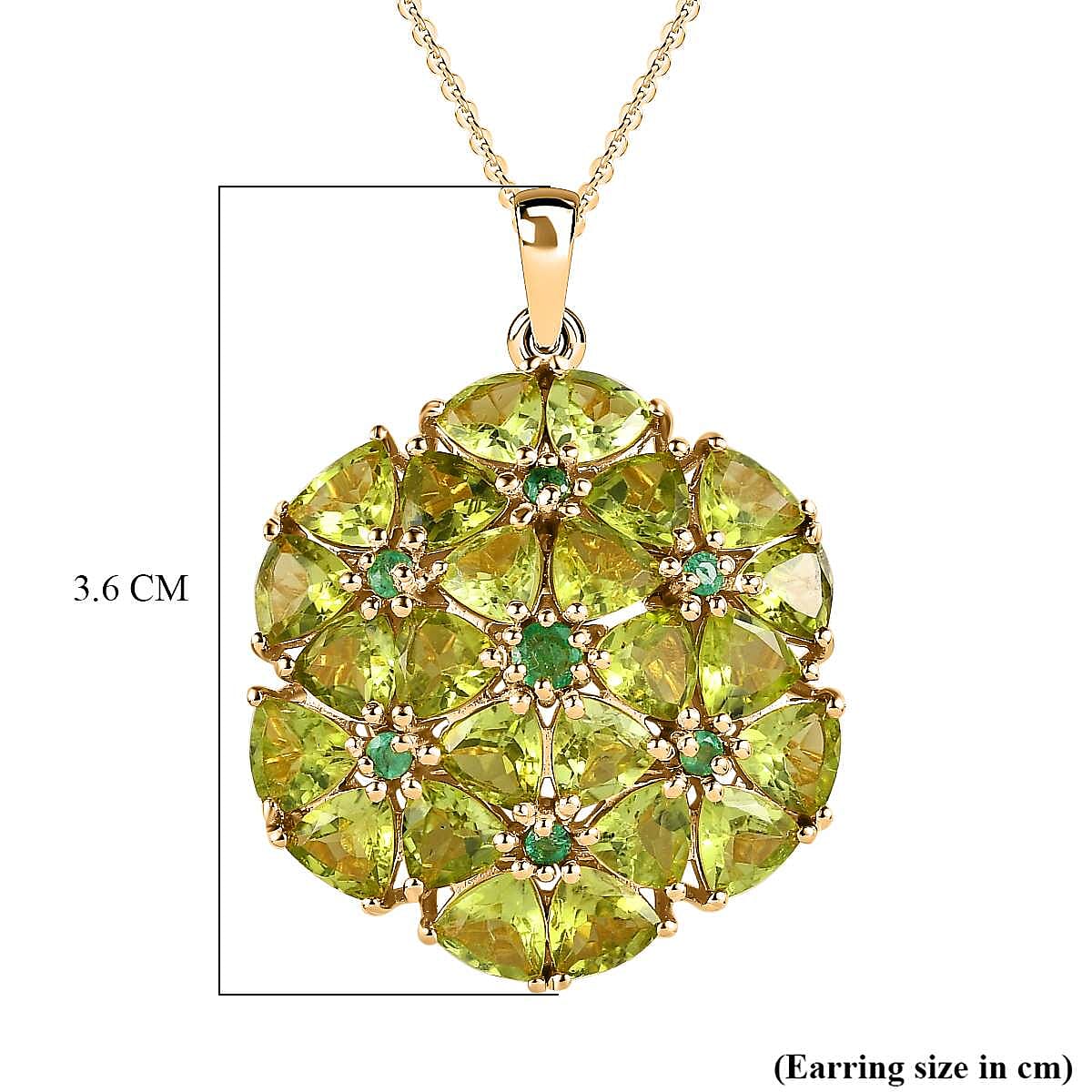 Hebei Peridot & Emerald Pendant with Chain (Size 20) in 18K Vermeil Yellow Gold Plated Sterling Silver 10.42 Ct, Silver Wt. 6.48 Gms