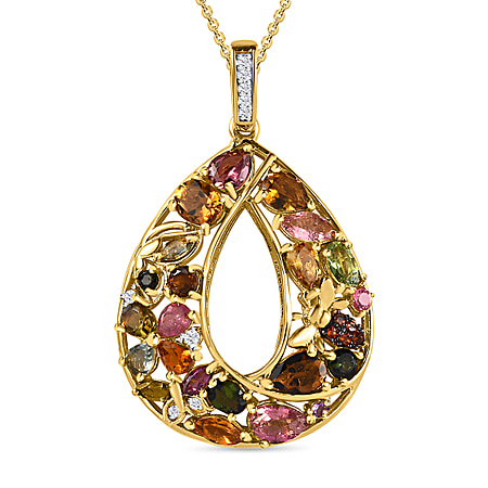 GP- Italian Garden Collection - Multi-Tourmaline Pendant with Chain (Size 20) in 18K Yellow Gold Vermeil Plated Sterling Silver 3.51 Ct