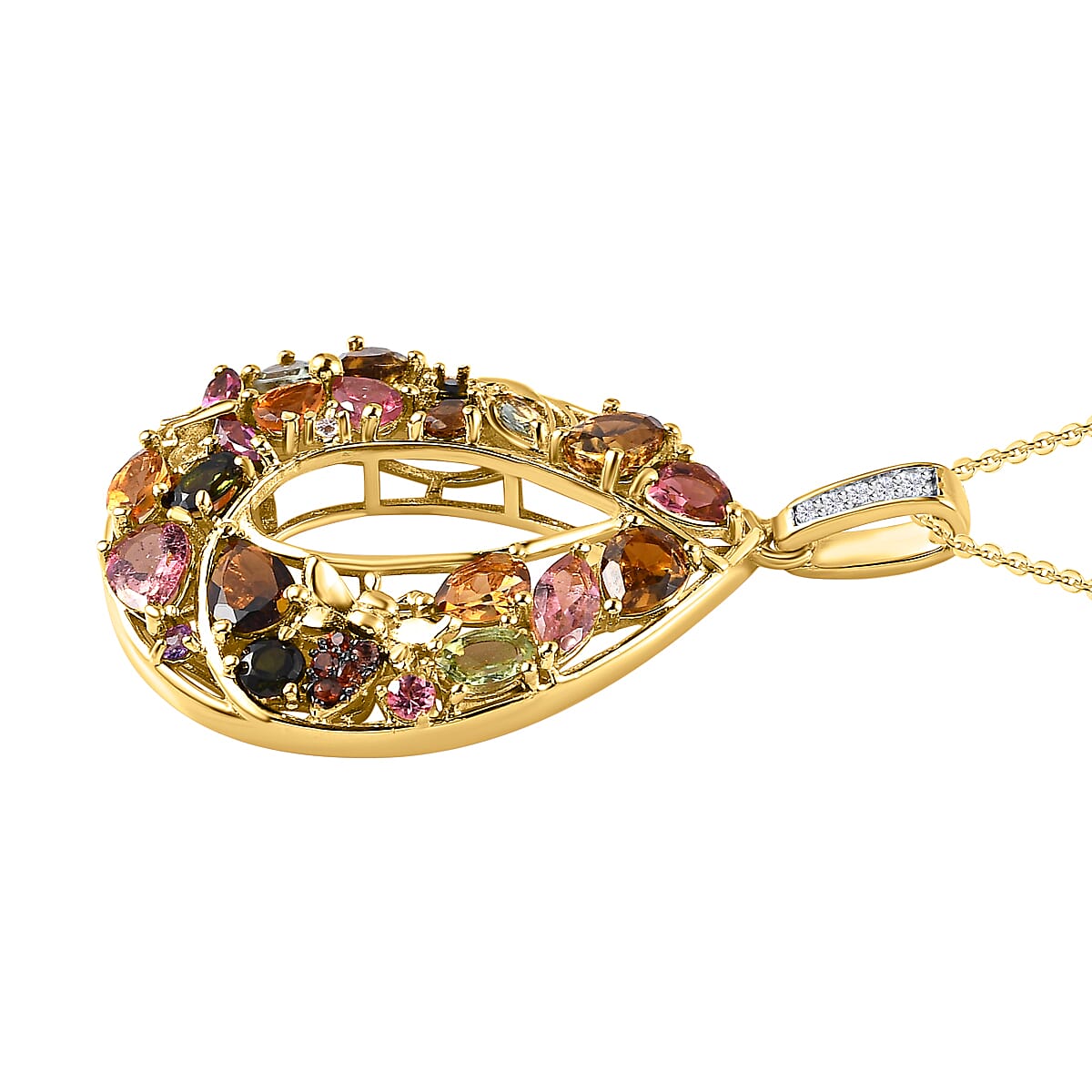 GP- Italian Garden Collection - Multi-Tourmaline Pendant with Chain (Size 20) in 18K Yellow Gold Vermeil Plated Sterling Silver 3.51 Ct