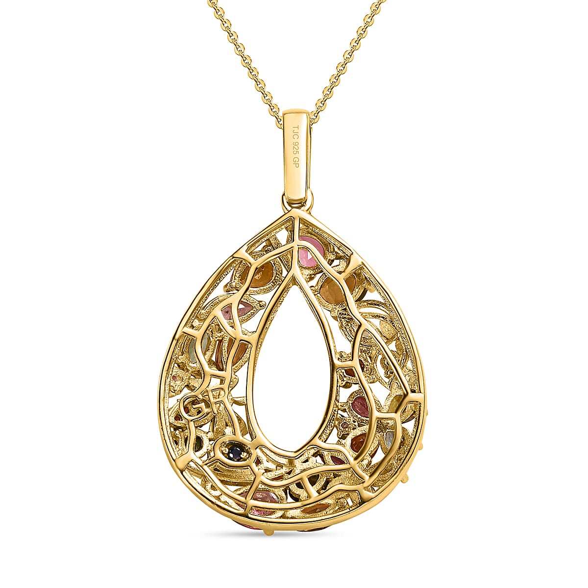 GP- Italian Garden Collection - Multi-Tourmaline Pendant with Chain (Size 20) in 18K Yellow Gold Vermeil Plated Sterling Silver 3.51 Ct