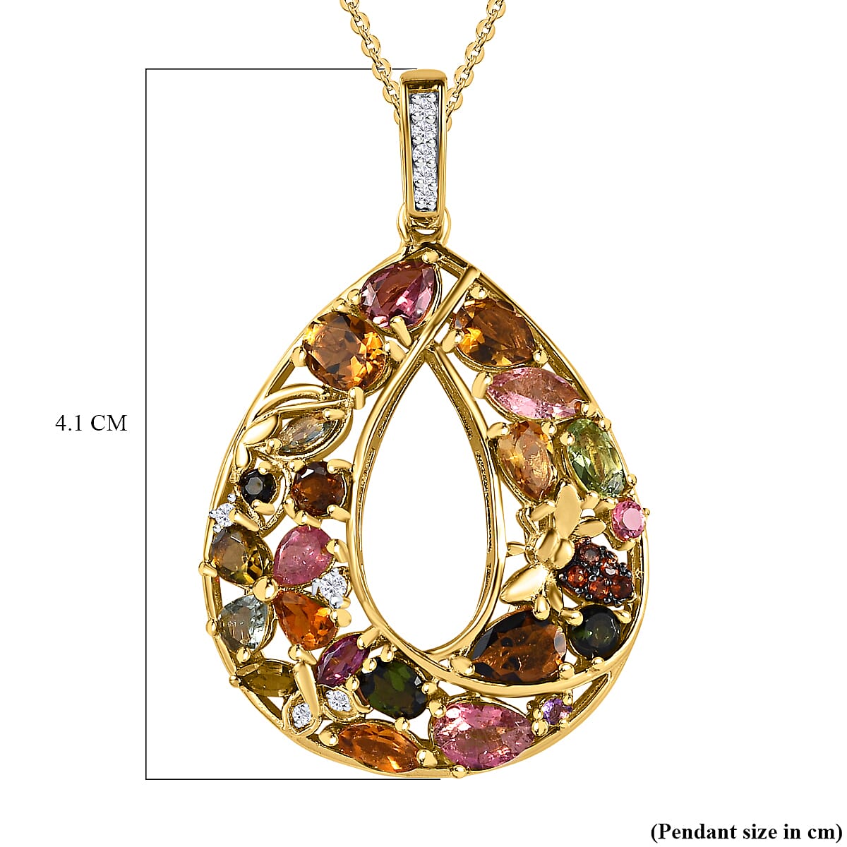 GP- Italian Garden Collection - Multi-Tourmaline Pendant with Chain (Size 20) in 18K Yellow Gold Vermeil Plated Sterling Silver 3.51 Ct