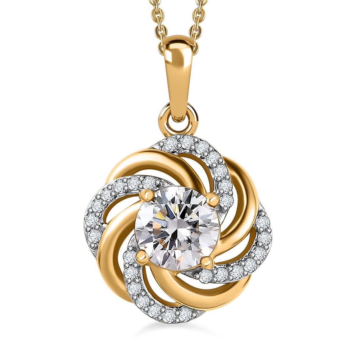 Moissanite Pendant with Chain (Size 20) in 18K Vermeil Yellow Gold