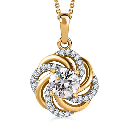 Moissanite Pendant with Chain (Size 20) in 18K Vermeil Yellow Gold Plated Sterling Silver