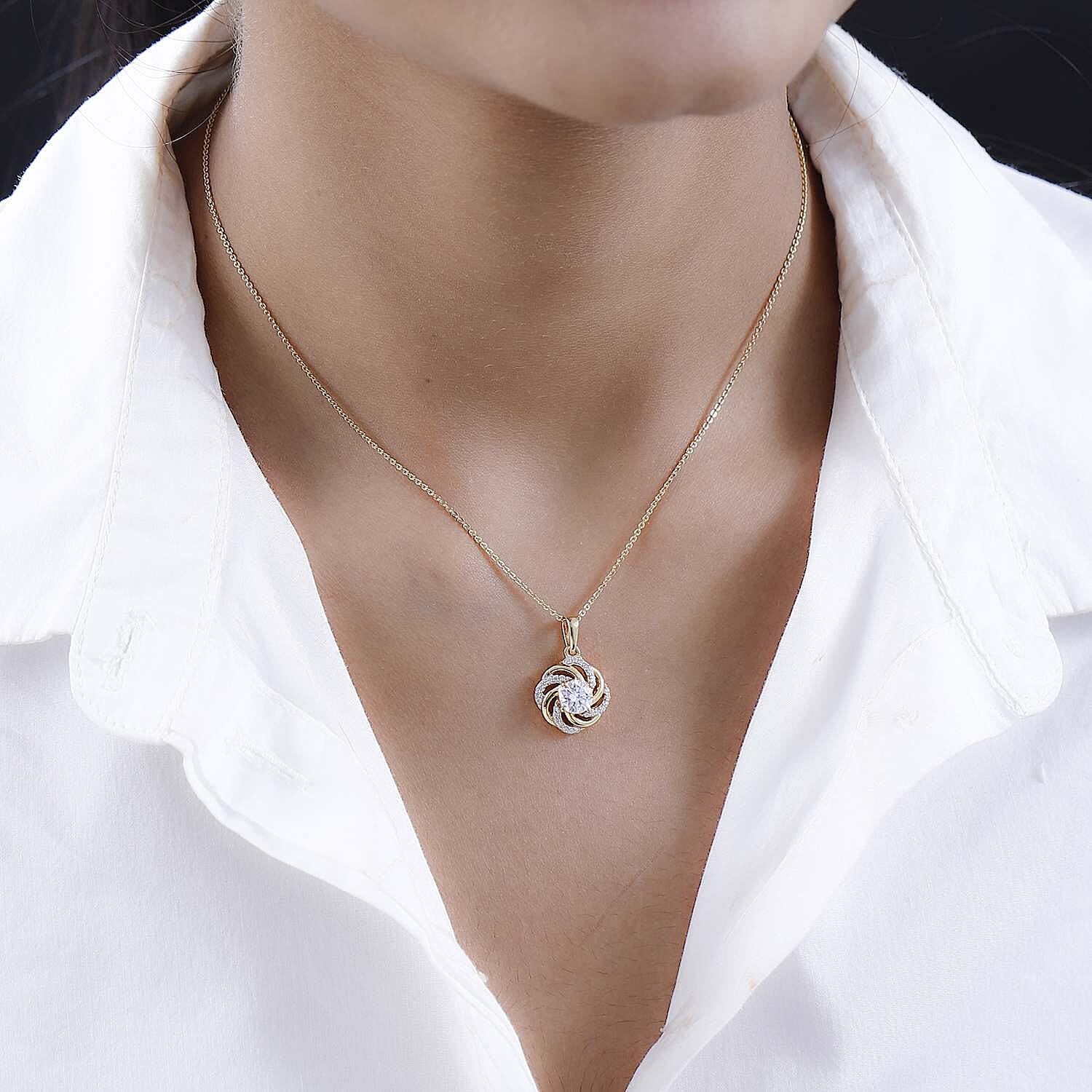 Moissanite Pendant with Chain (Size-20) in 18K Yellow Gold Vermeil Plated Sterling Silver 1.03 Ct.