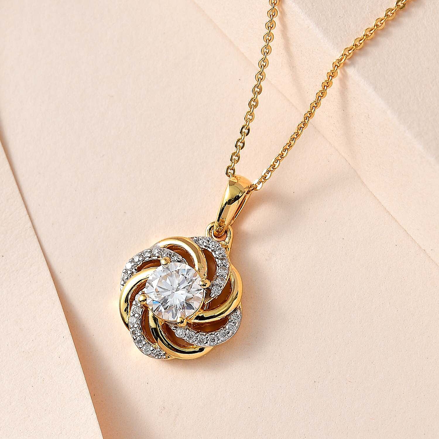 Moissanite Pendant with Chain (Size-20) in 18K Yellow Gold Vermeil Plated Sterling Silver 1.03 Ct.