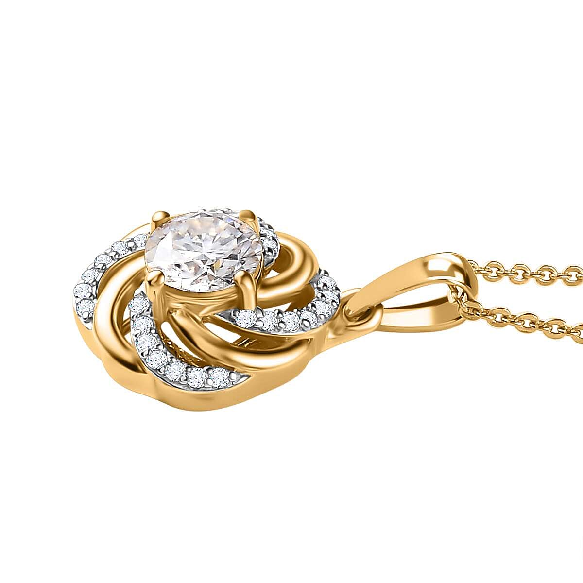 Moissanite Pendant with Chain (Size-20) in 18K Yellow Gold Vermeil Plated Sterling Silver 1.03 Ct.