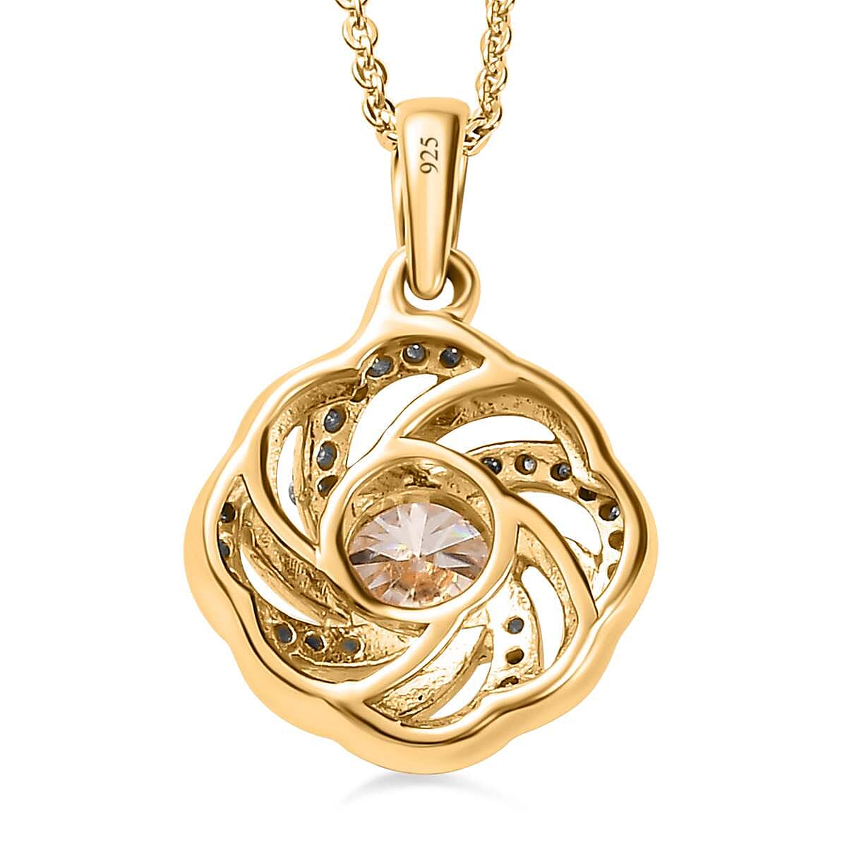 Moissanite Pendant with Chain (Size-20) in 18K Yellow Gold Vermeil Plated Sterling Silver 1.03 Ct.