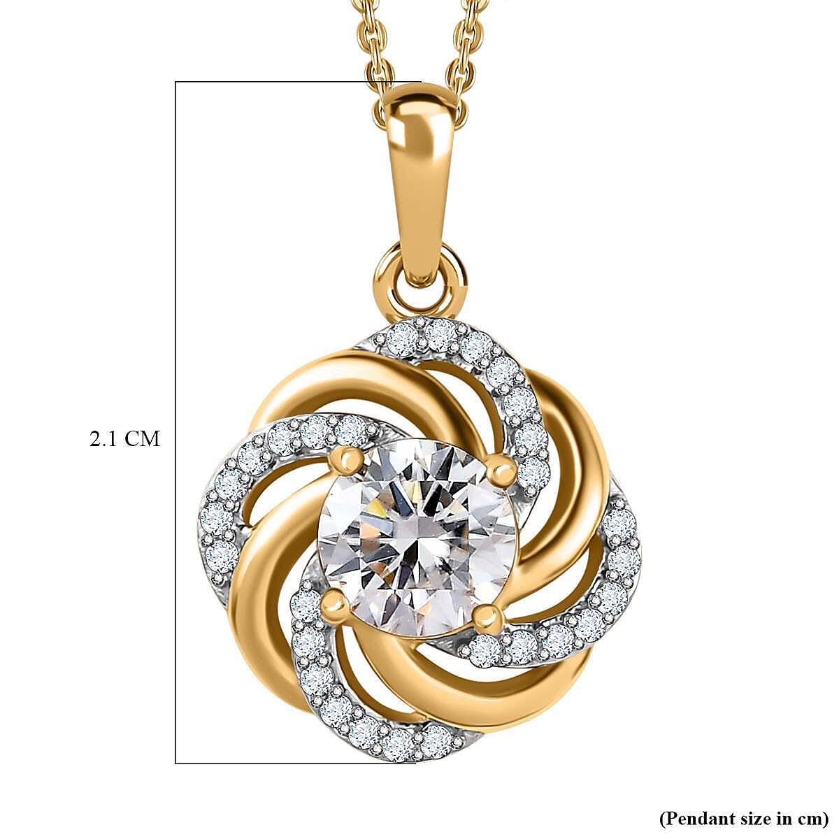 Moissanite Pendant with Chain (Size-20) in 18K Yellow Gold Vermeil Plated Sterling Silver 1.03 Ct.