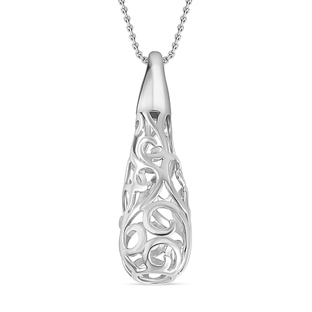 Lucy Q Air Drip Filigree Collection - Rhodium Overlay Sterling Silver Pendant with Chain (Size - 18-22-28), Silver Wt. 8.70 GM
