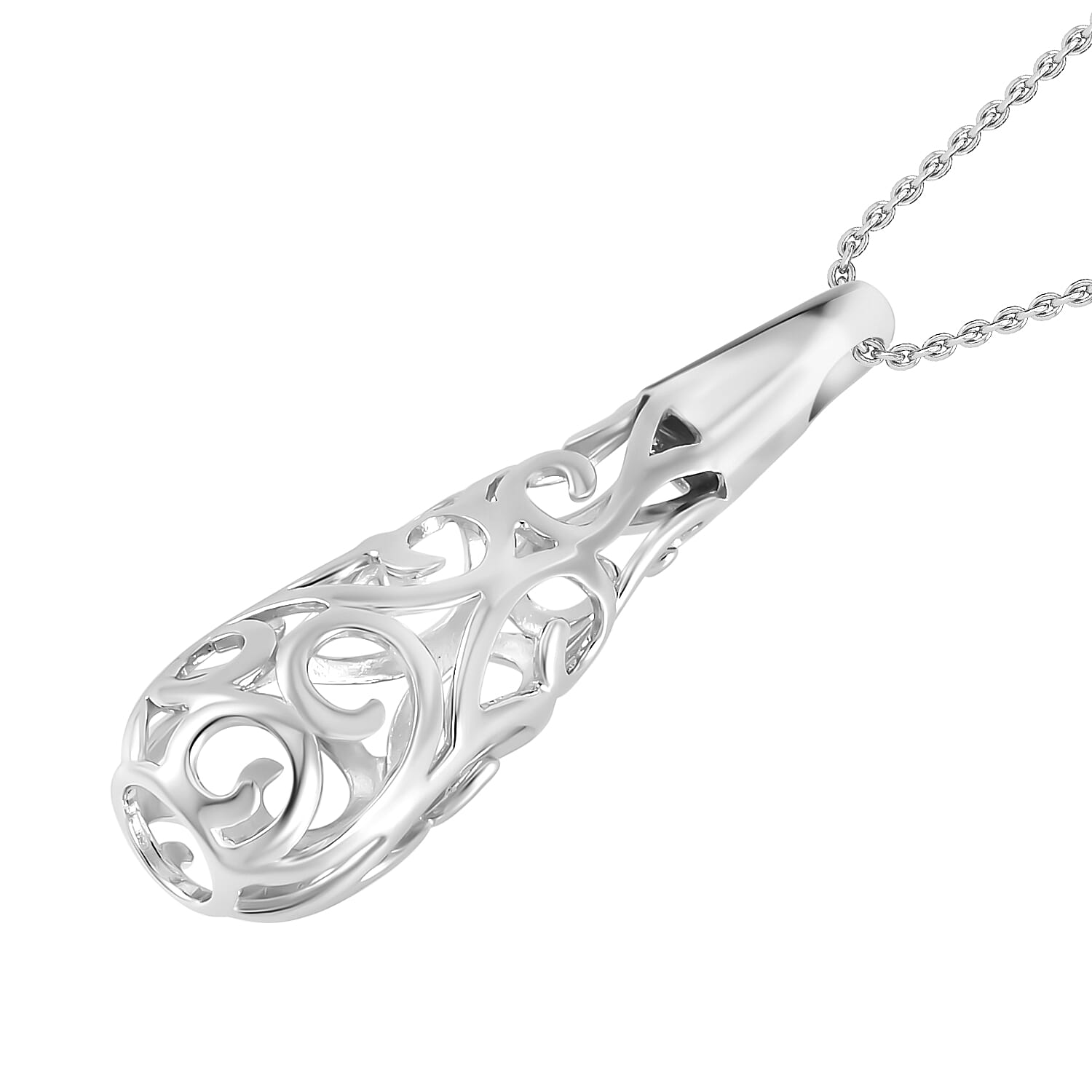 Lucy Q Air Drip Filigree Collection - Rhodium Overlay Sterling Silver Pendant with Chain (Size - 18-22-26)