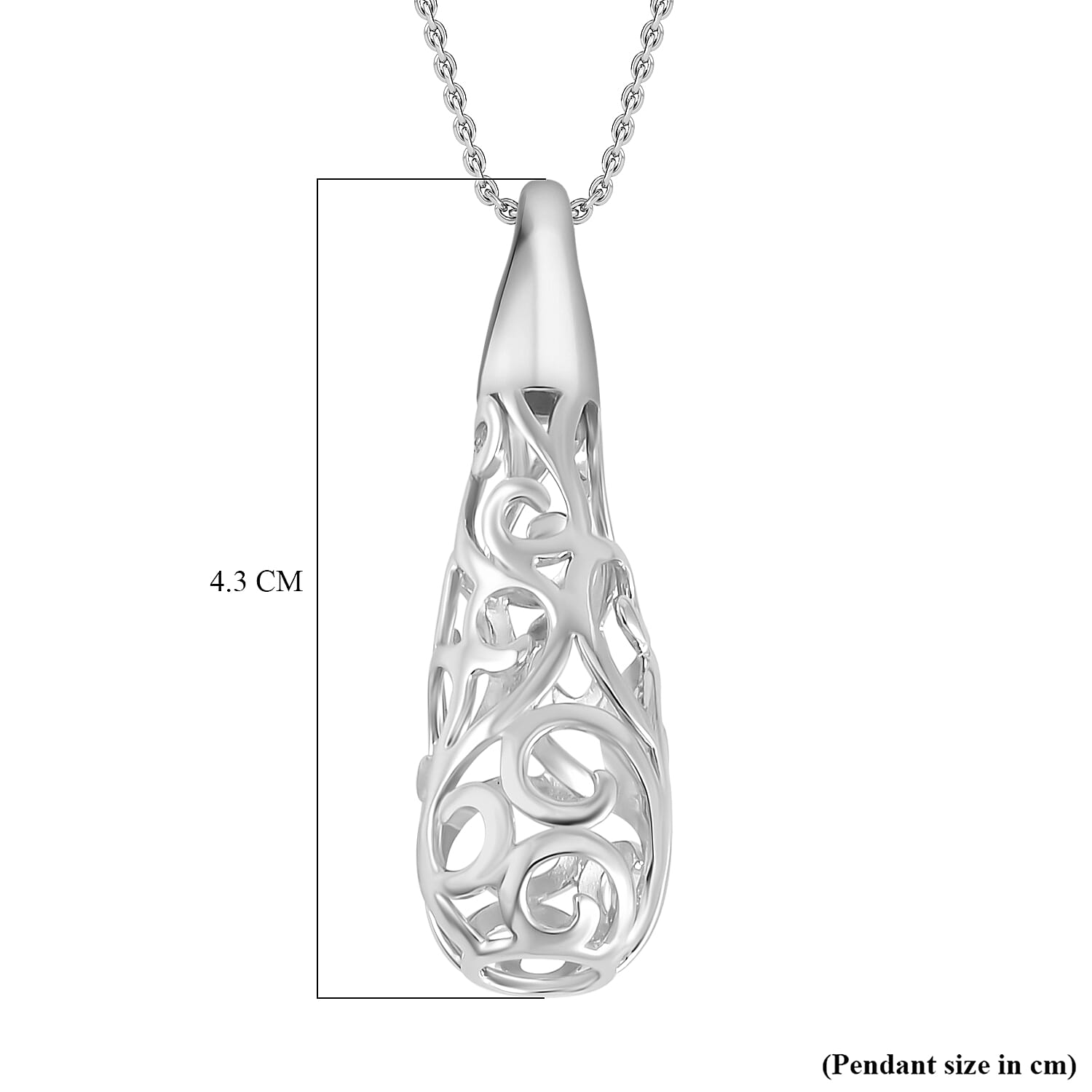 Lucy Q Air Drip Filigree Collection - Rhodium Overlay Sterling Silver Pendant with Chain (Size - 18-22-26)
