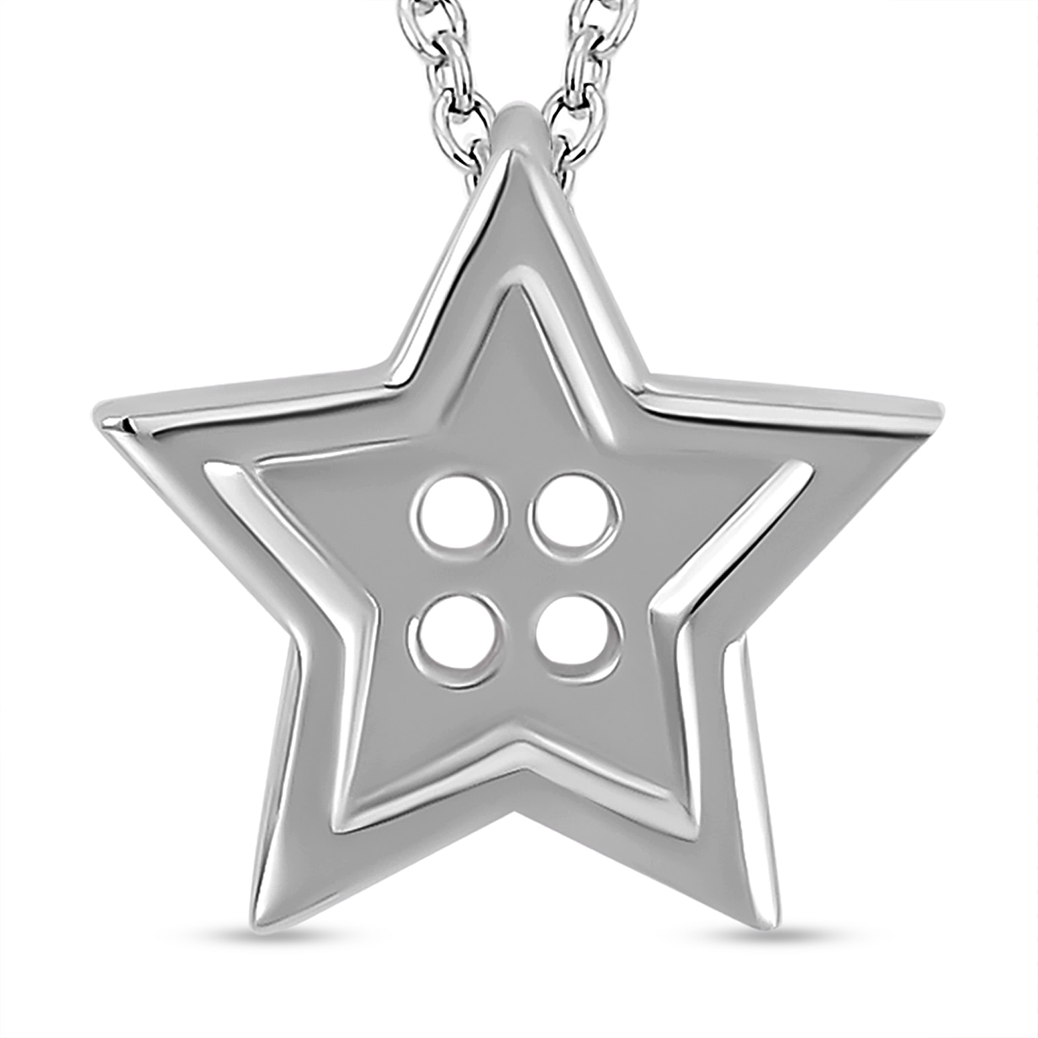 Lucy Q Button Collection - Rhodium Overlay Sterling Silver Star Pendant with Chain (Size -18-20), Silver Wt. 5.20 GM