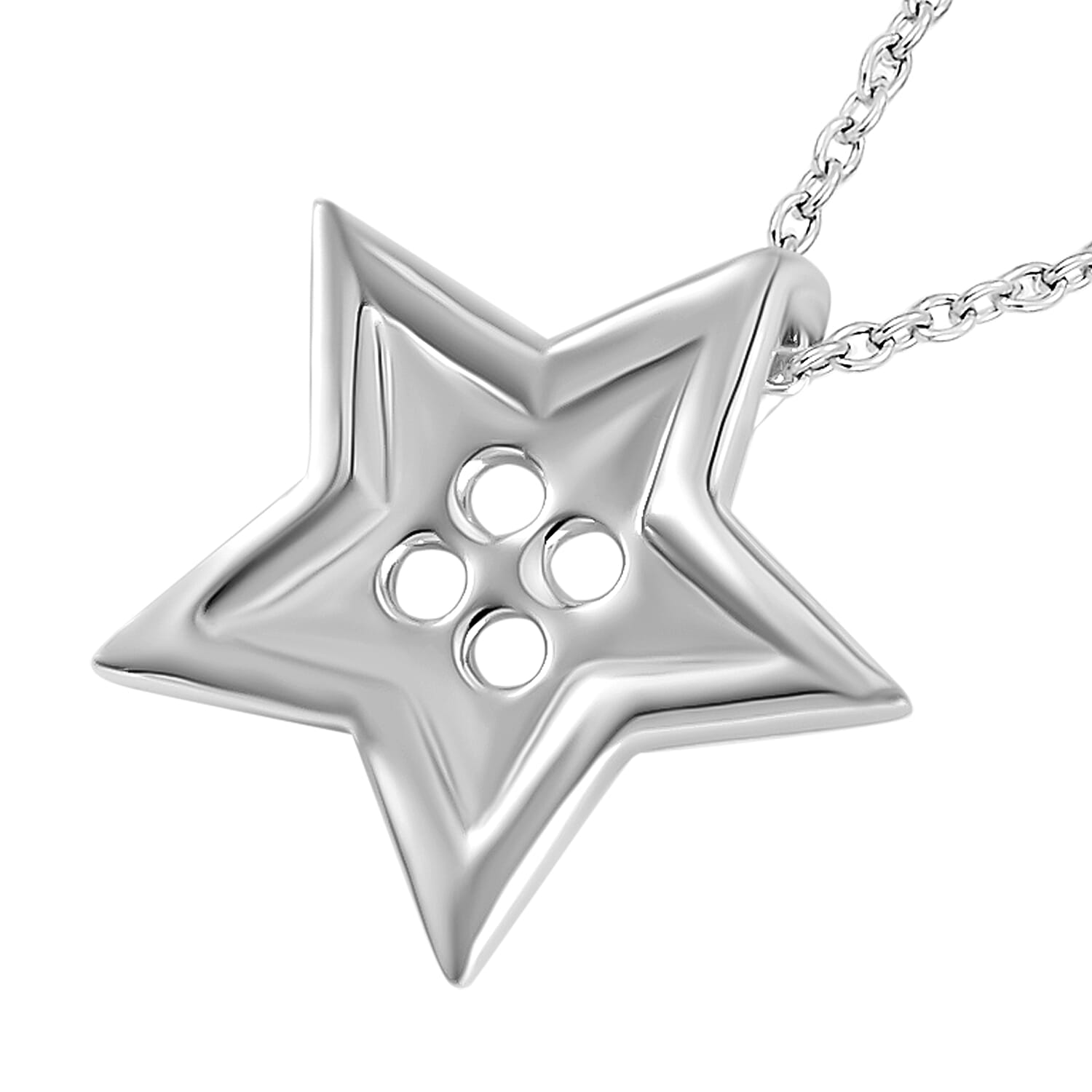 LucyQ Button Collection - Rhodium Overlay Sterling Silver Star Pendant with Chain (Size -18-20),