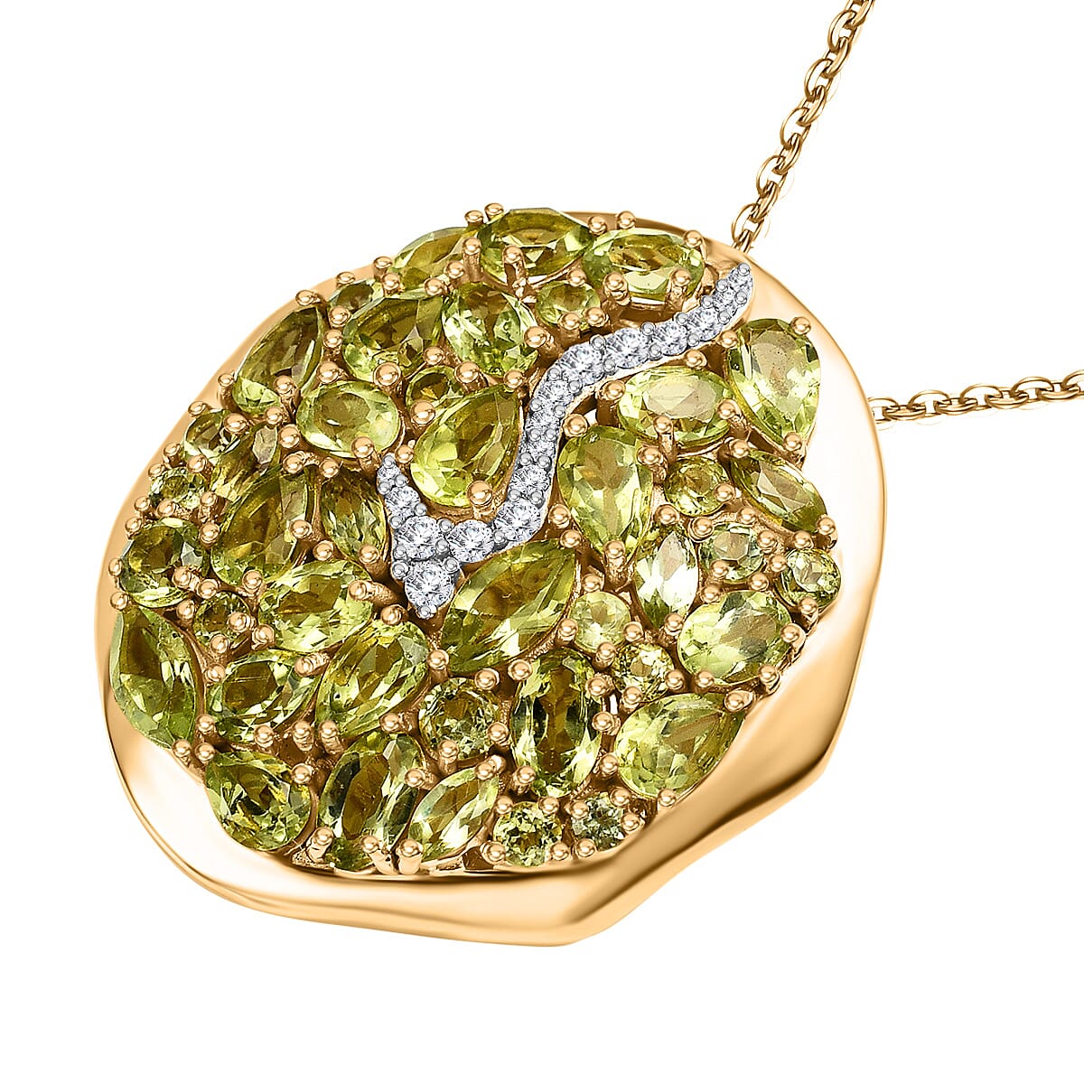 Hebei Peridot and Natural Zircon Pendant with Chain (Size 20) in 18K Vermeil Yellow Gold Plated Sterling Silver 5.95 Ct, Silver Wt. 6.50 Gms