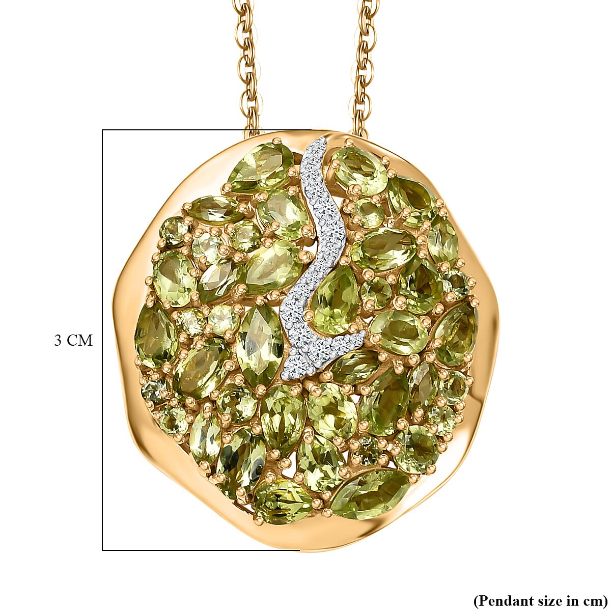 Hebei Peridot and Natural Zircon Pendant with Chain (Size 20) in 18K Vermeil Yellow Gold Plated Sterling Silver 5.95 Ct, Silver Wt. 6.50 Gms