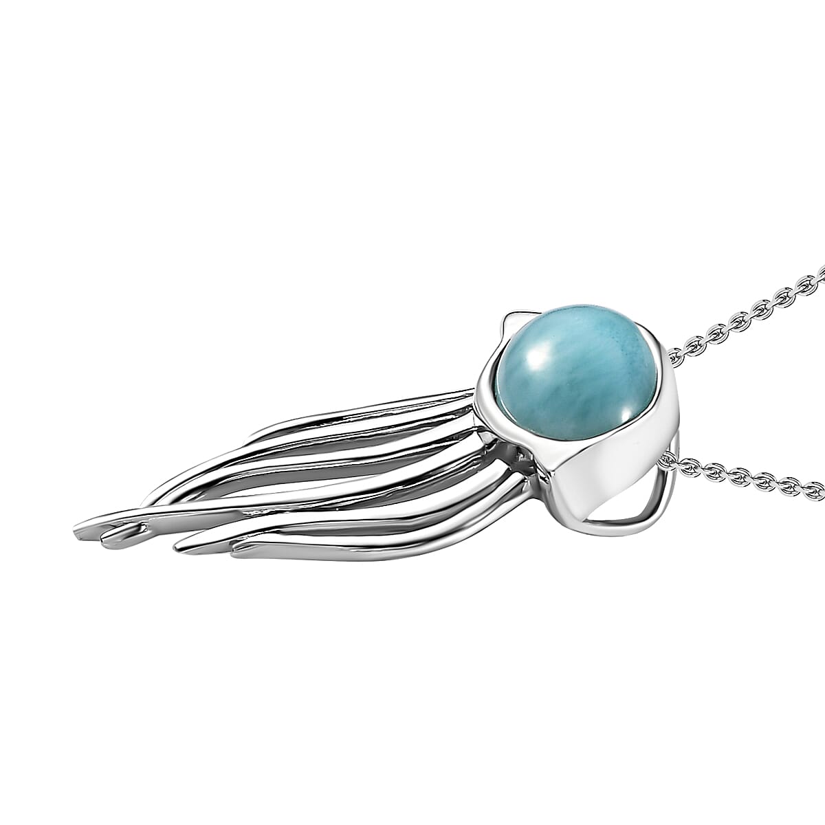 Larimar Solitaire Jellyfish Pendant with Chain (Size 20) in Platinum Overlay Sterling Silver 2.15 Ct.