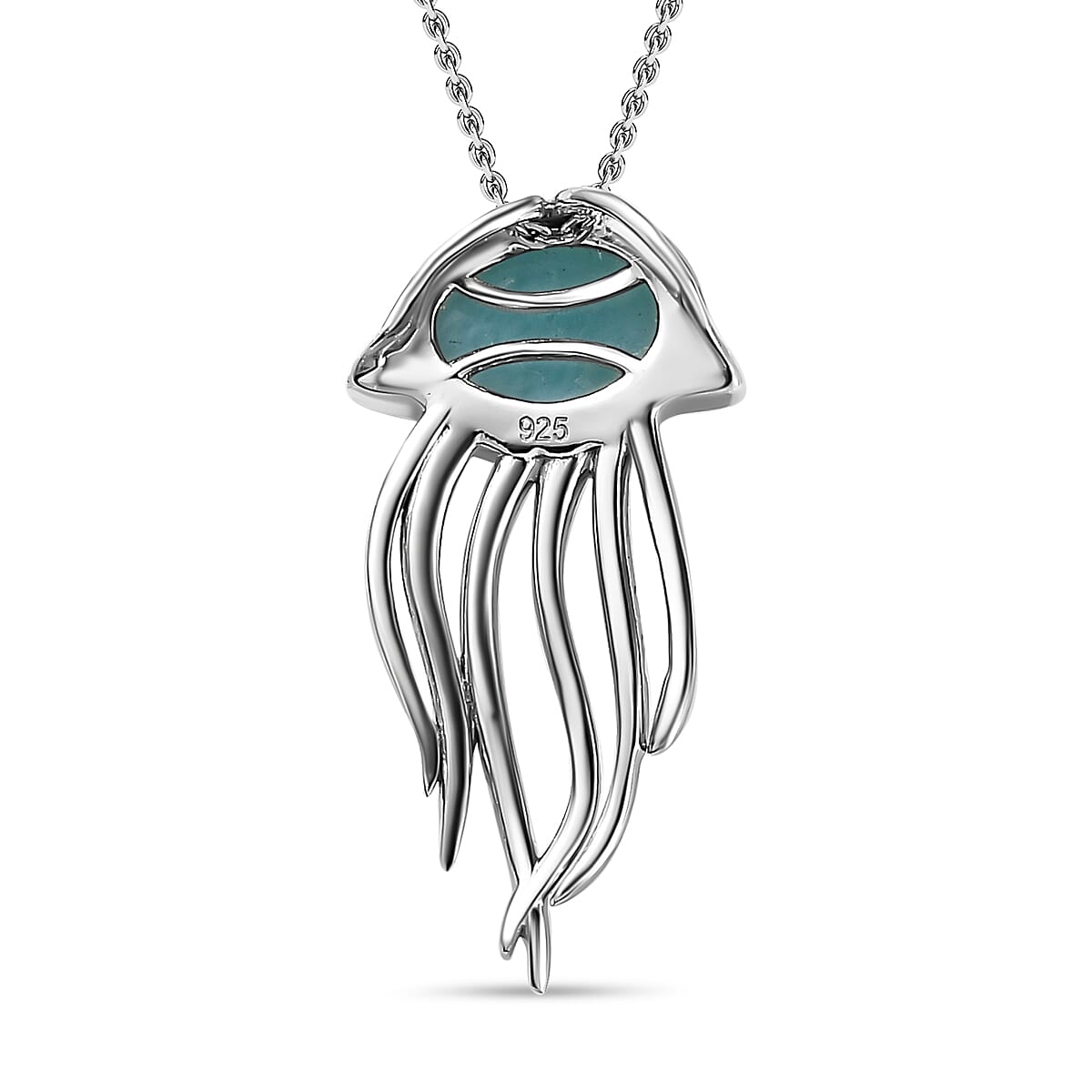 Larimar Solitaire Jellyfish Pendant with Chain (Size 20) in Platinum Overlay Sterling Silver 2.15 Ct.