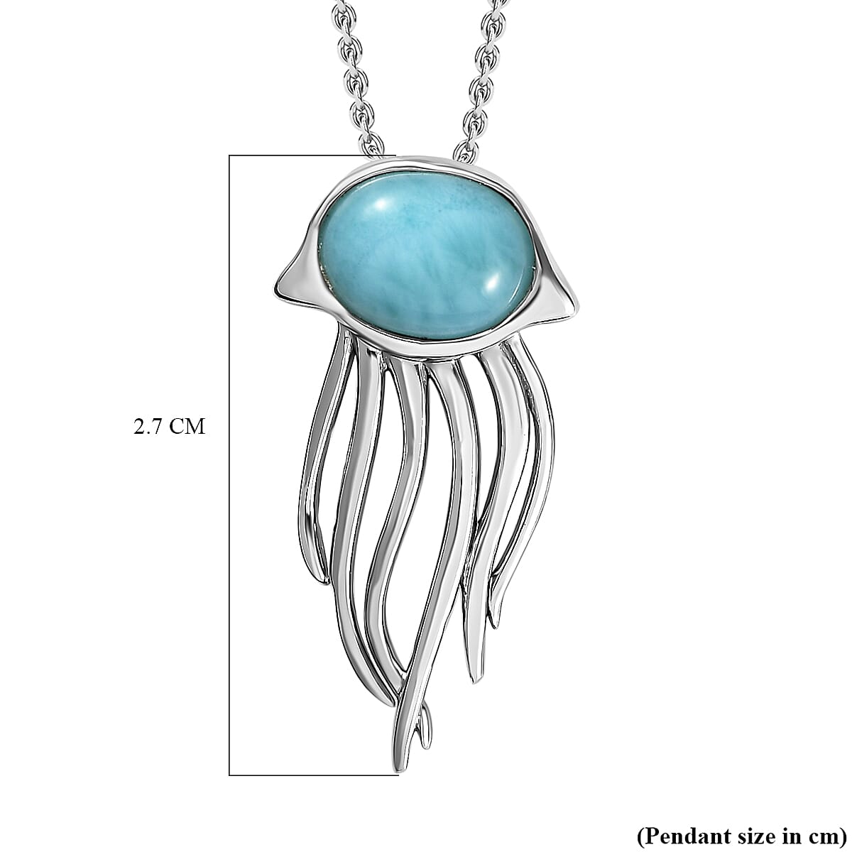 Larimar Solitaire Jellyfish Pendant with Chain (Size 20) in Platinum Overlay Sterling Silver 2.15 Ct.