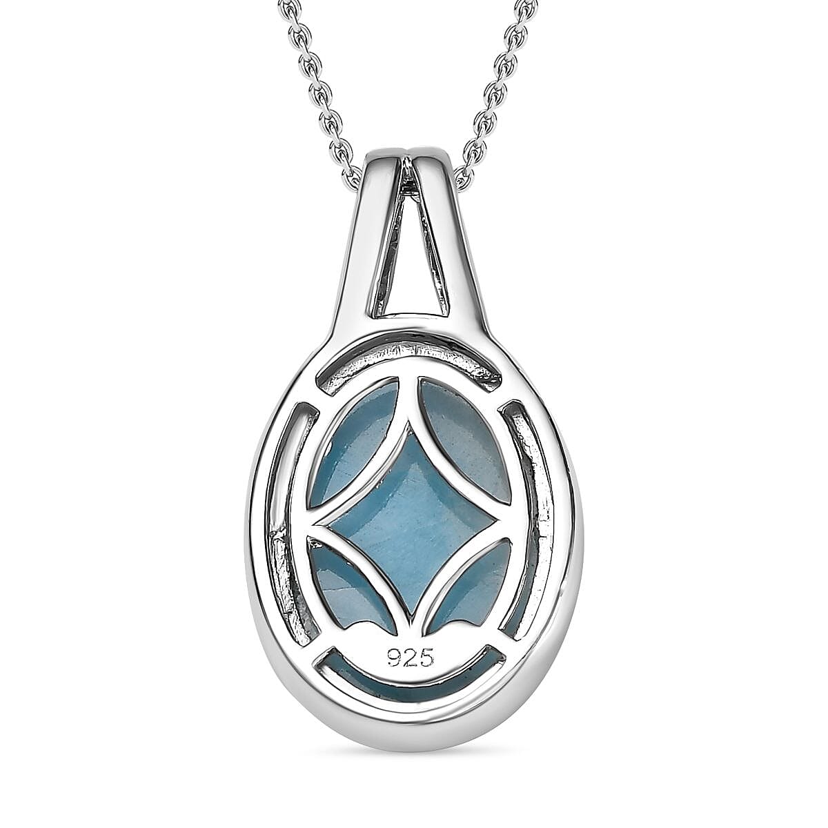 Larimar and Moissanite Pendant with Chain (Size 20) in Platinum Overlay Sterling Silver 12.04 Ct