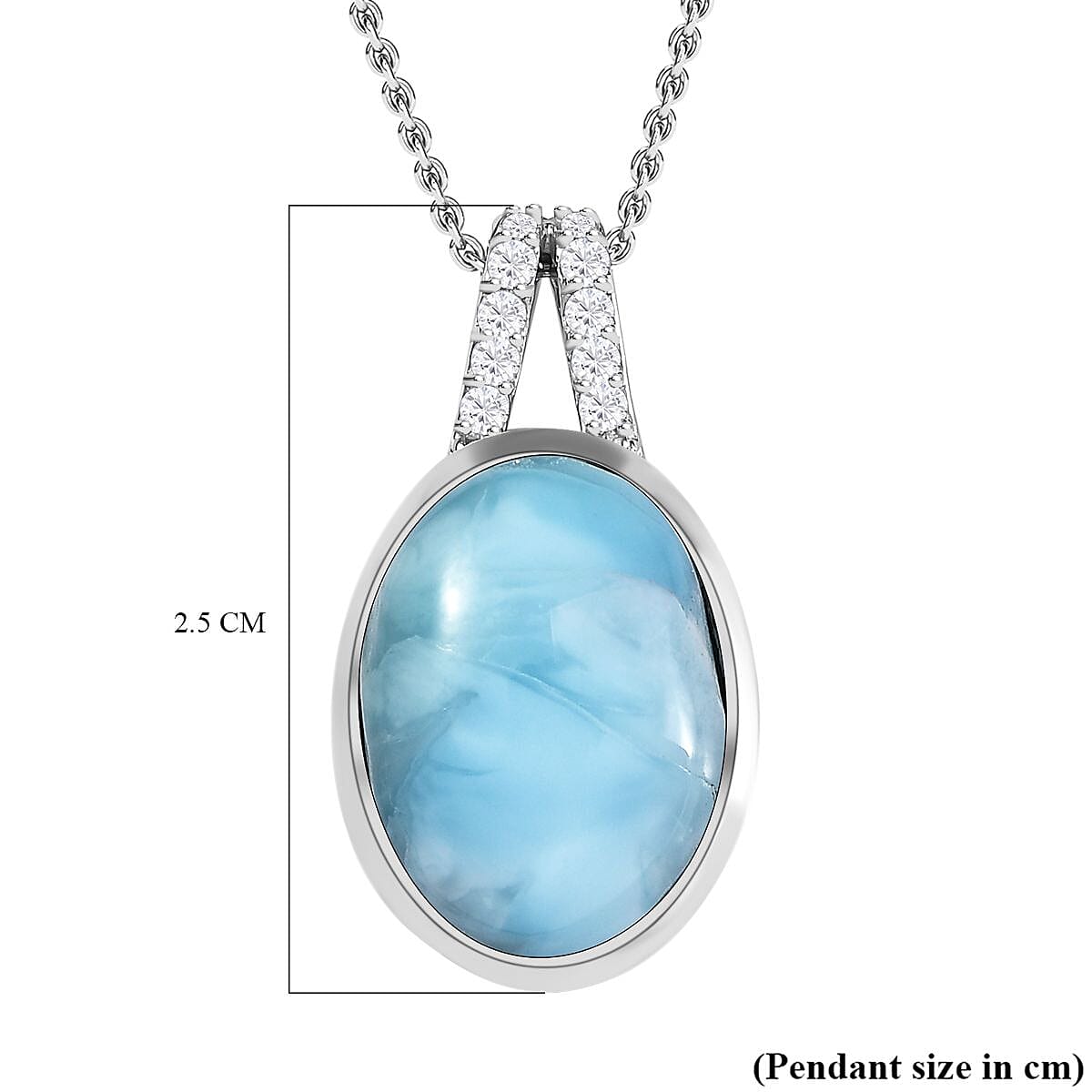 Larimar and Moissanite Pendant with Chain (Size 20) in Platinum Overlay Sterling Silver 12.04 Ct