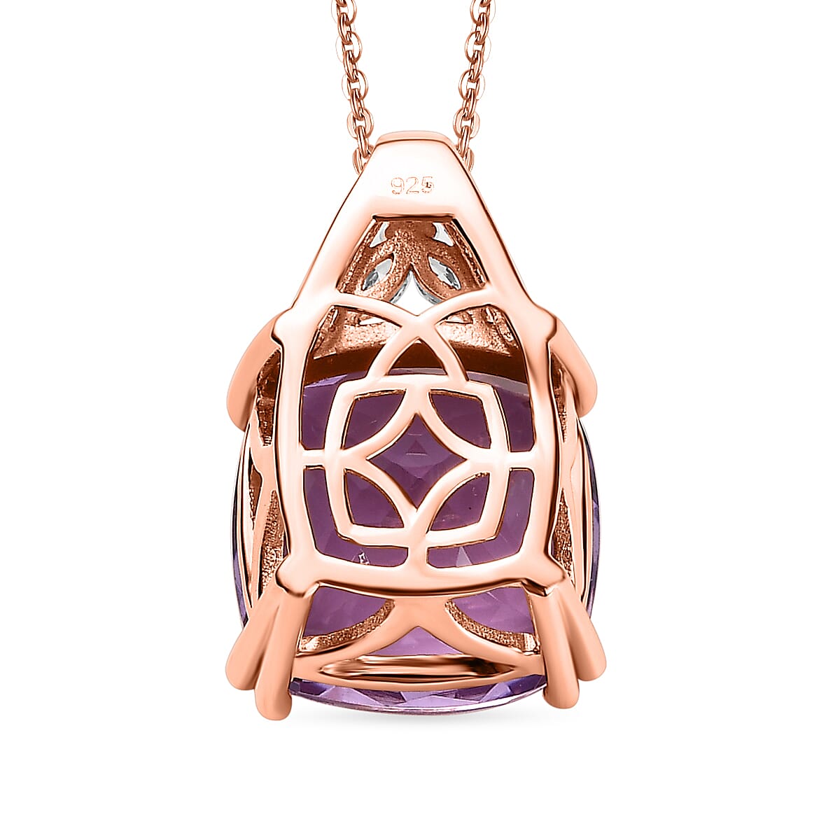 Pink Amethyst & Moissanite 18K ROSE GOLD Vermeil Sterling Silver Pendant With Chain 16.000 Ct