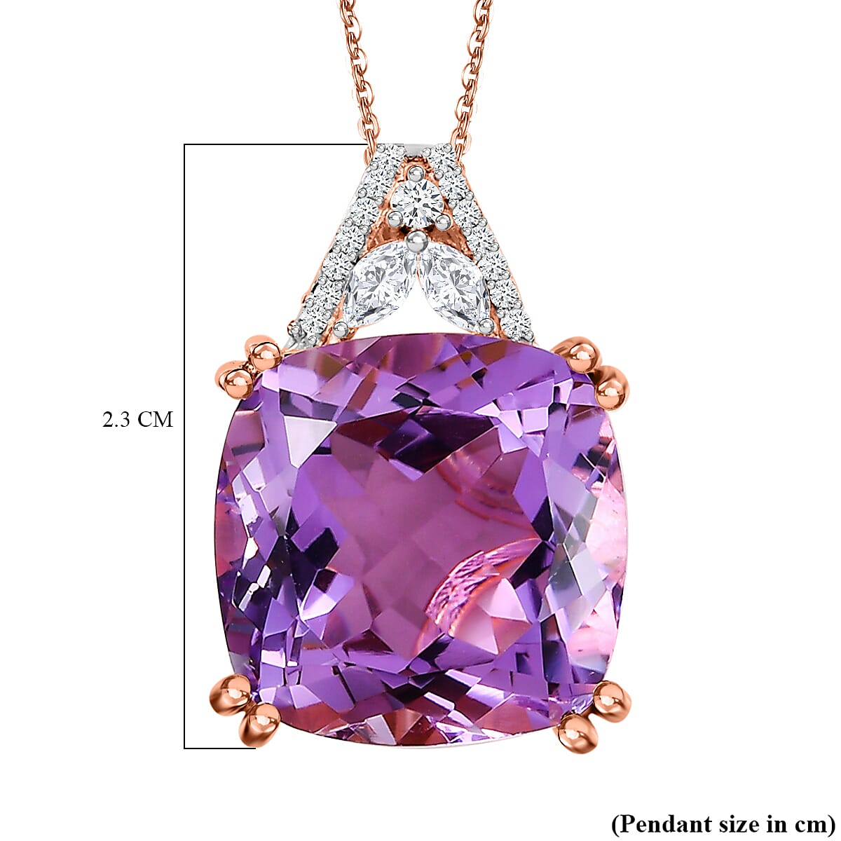 Pink Amethyst & Moissanite 18K ROSE GOLD Vermeil Sterling Silver Pendant With Chain 16.000 Ct
