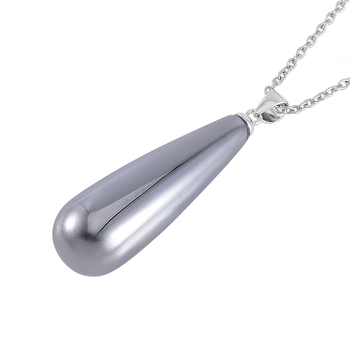 2 Piece Set - Terahertz Tear Drop Earrings & Pendant with Stainless Steel Chain (Size 20) in Rhodium Overlay Sterling Silver