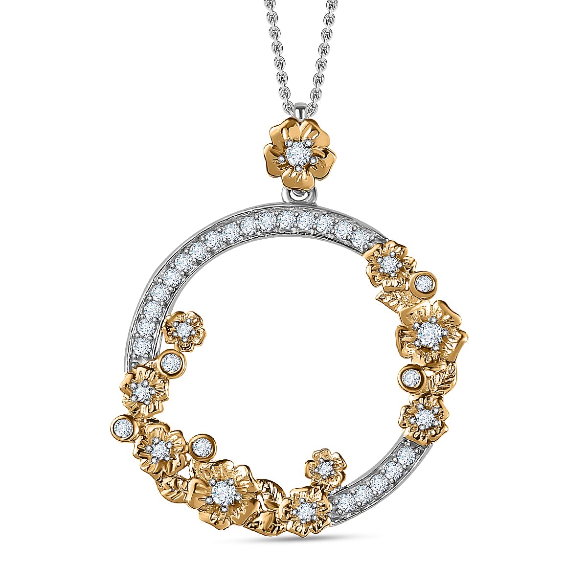 Moissanite Pendant with Chain (Size 20) in Two-Tone Plated Sterling Silver