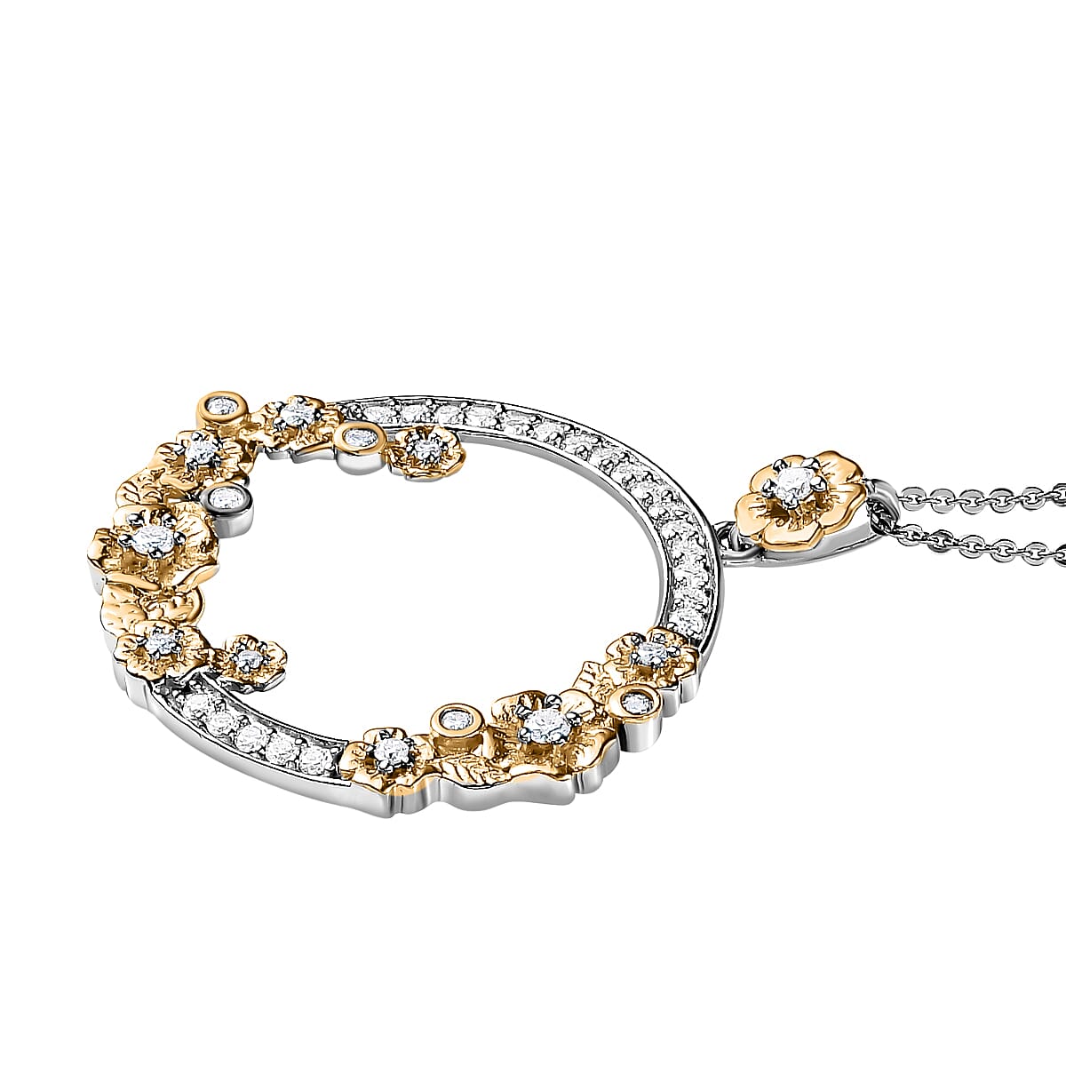 Moissanite Pendant with Chain (Size 20) in Two-Tone Plated Sterling Silver