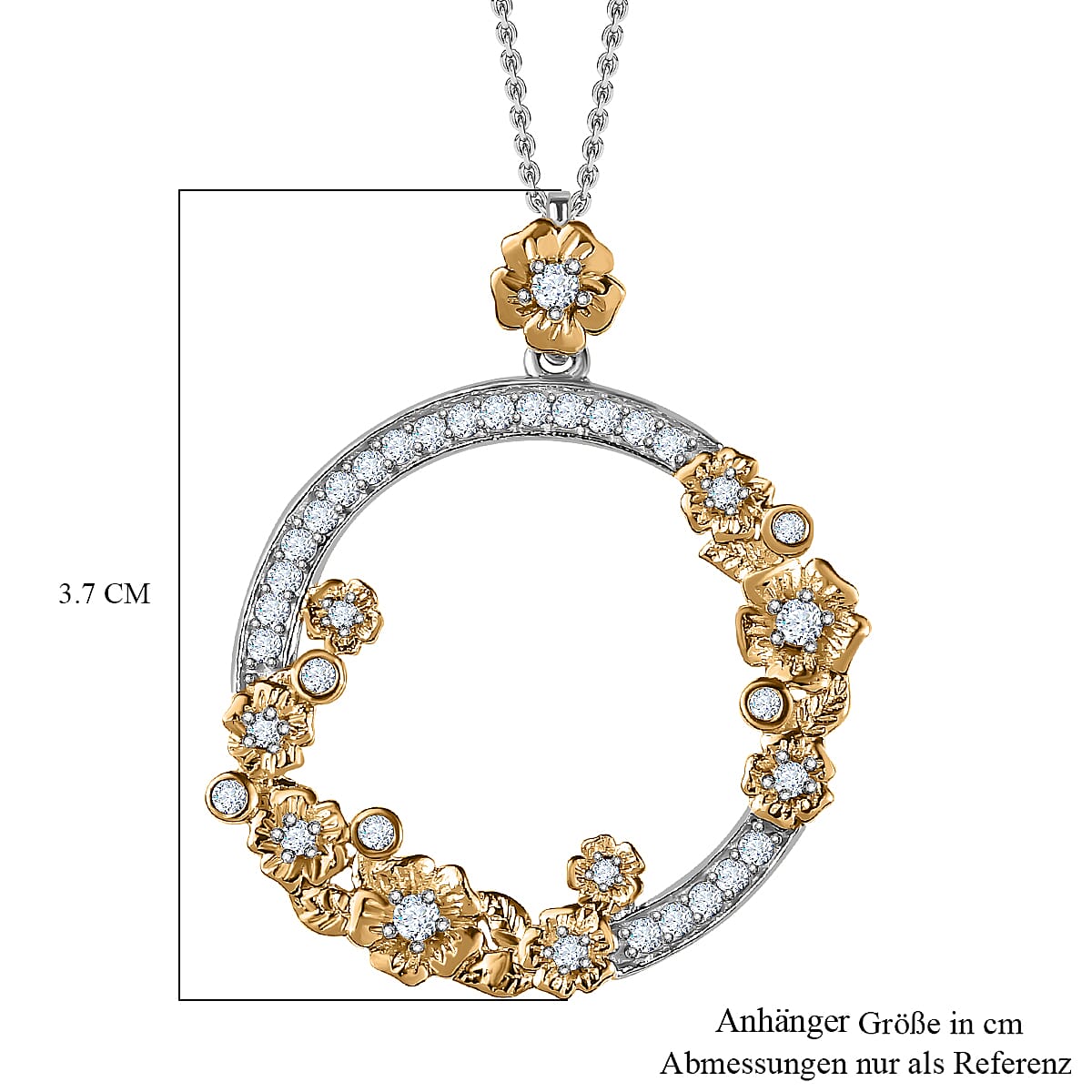 Moissanite Pendant with Chain (Size 20) in Two-Tone Plated Sterling Silver