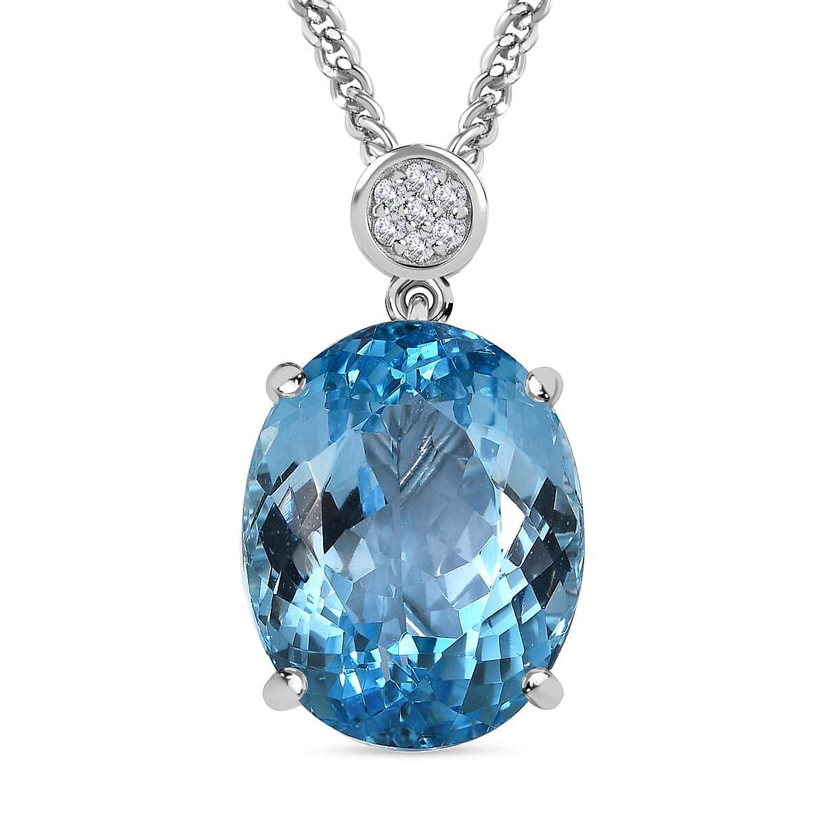 Blue Topaz and Natural Zircon Pendant with Chain (Size-20) in Platinum Overlay Sterling Silver 37.09 Ct, Silver Wt 6.00 GM