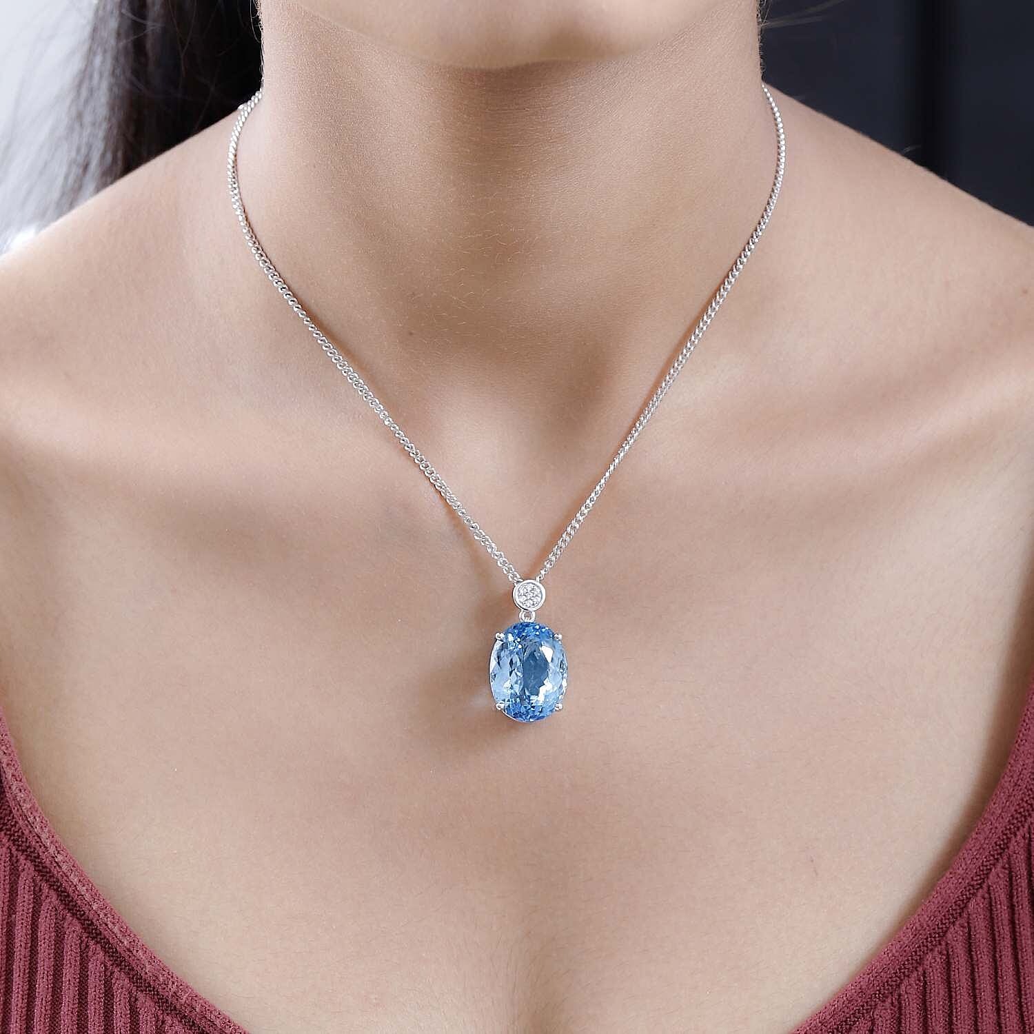 Blue Topaz and Natural Zircon Pendant with Chain (Size-20) in Platinum Overlay Sterling Silver 37.09 Ct, Silver Wt 6.00 GM