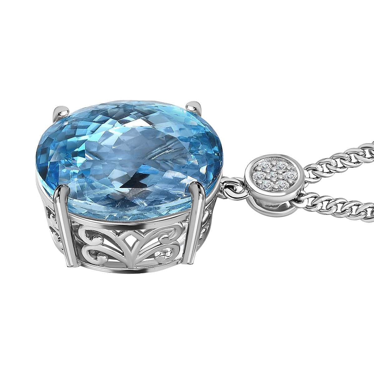 Blue Topaz and Natural Zircon Pendant with Chain (Size-20) in Platinum Overlay Sterling Silver 37.09 Ct, Silver Wt 6.00 GM
