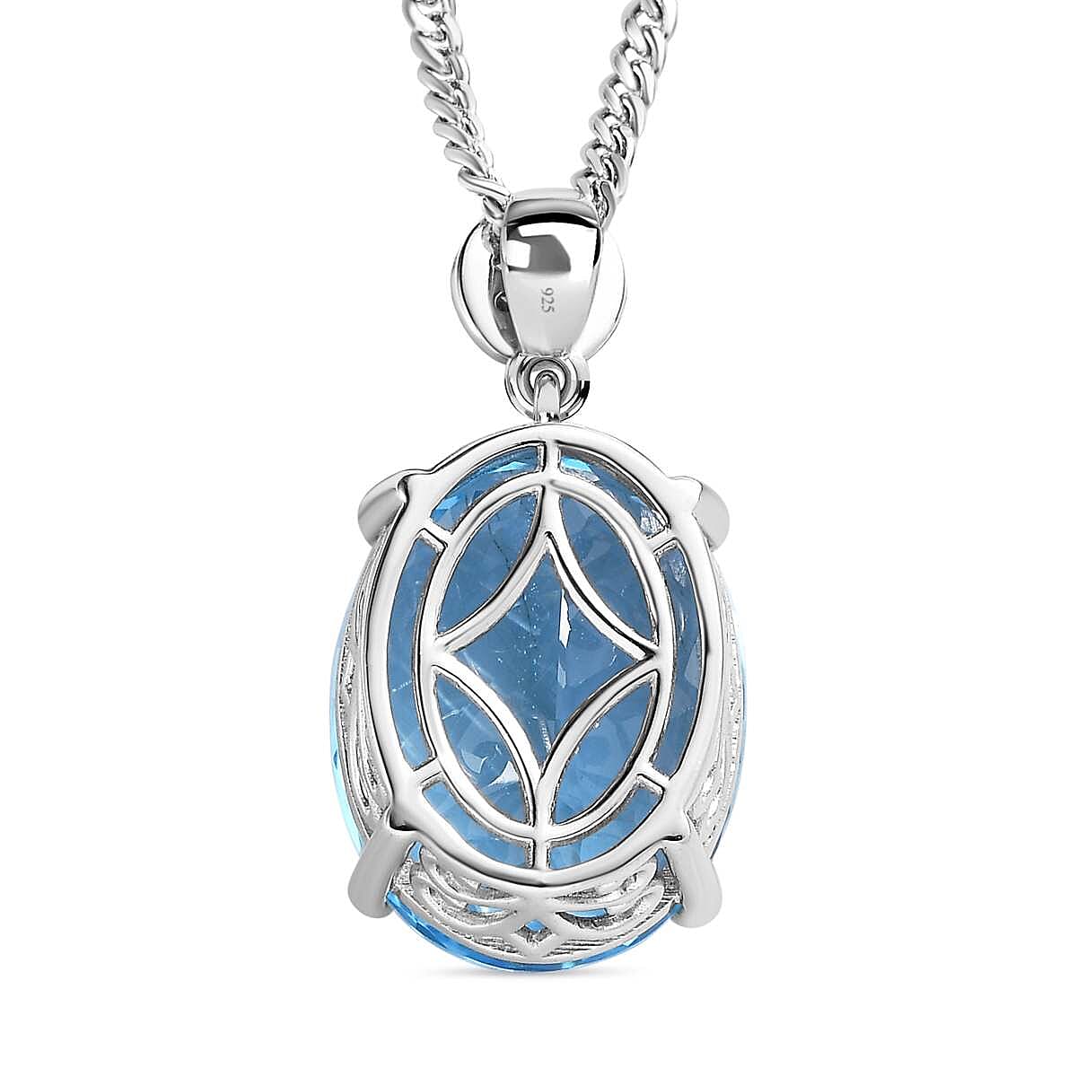 Blue Topaz and Natural Zircon Pendant with Chain (Size-20) in Platinum Overlay Sterling Silver 37.09 Ct, Silver Wt 6.00 GM