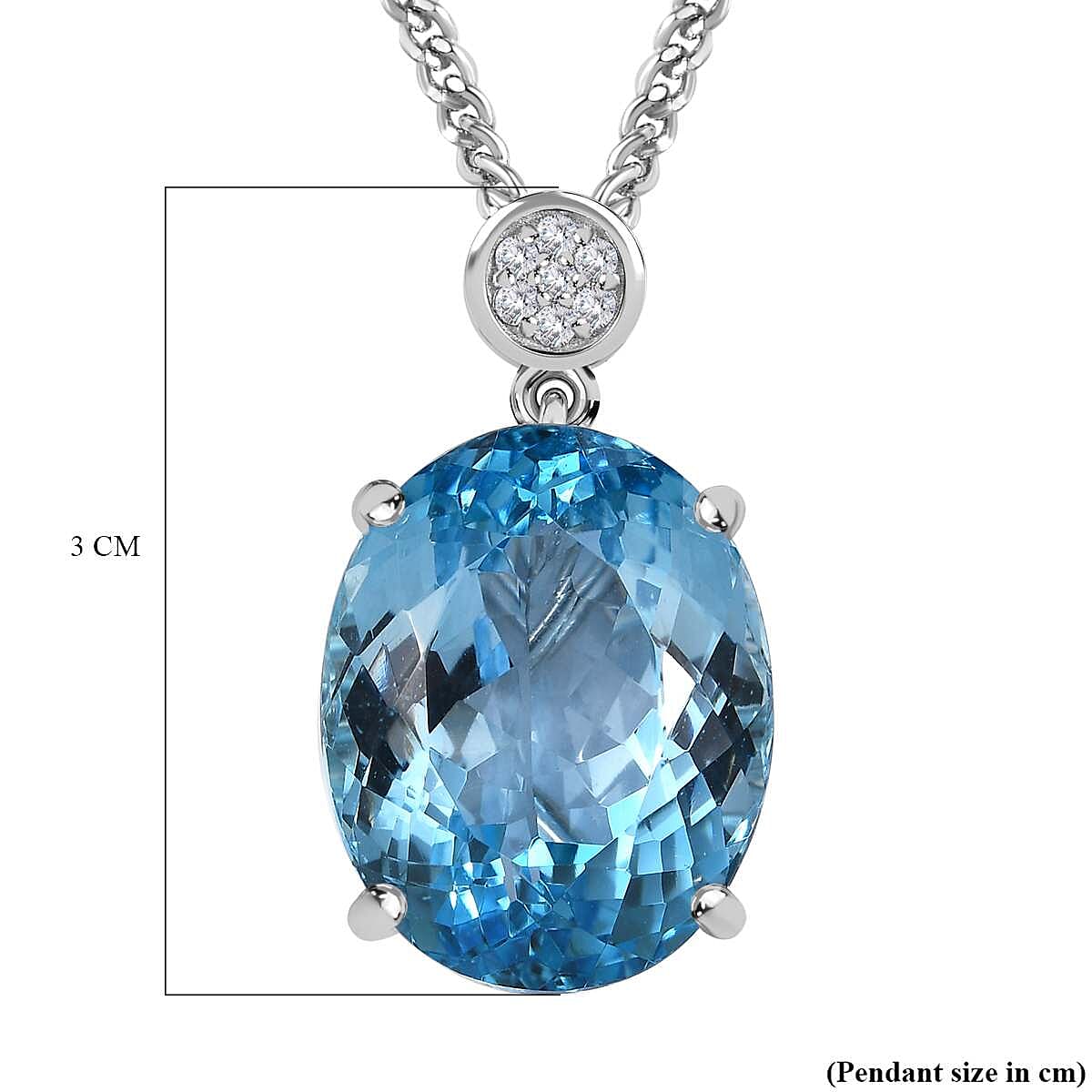 Blue Topaz and Natural Zircon Pendant with Chain (Size-20) in Platinum Overlay Sterling Silver 37.09 Ct, Silver Wt 6.00 GM