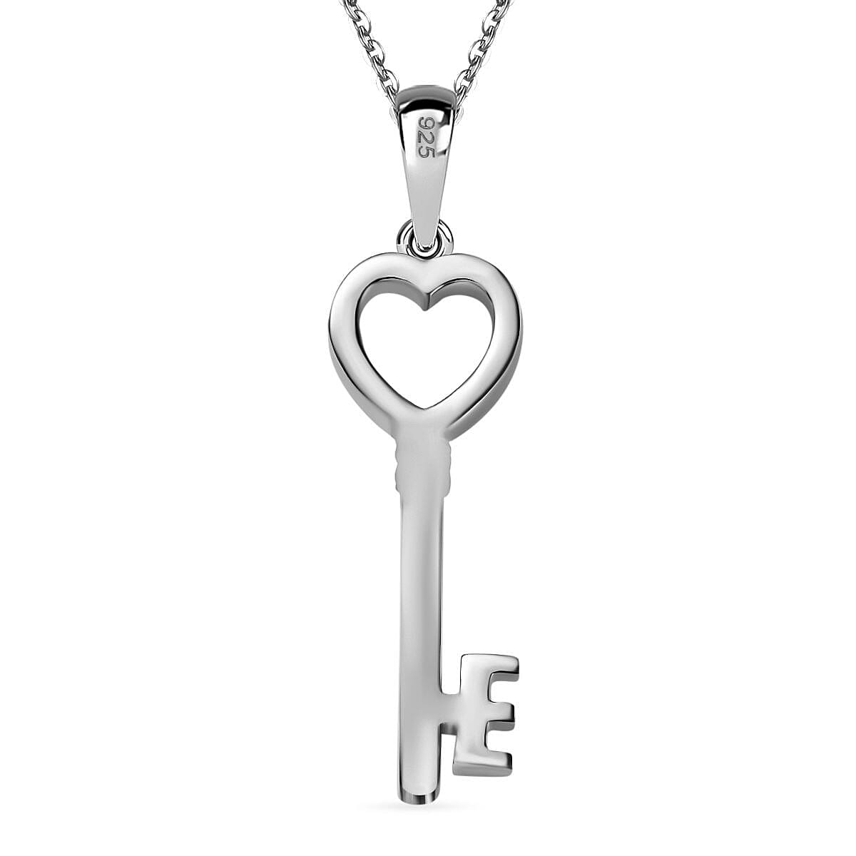 Key Pendant with Chain (Size 20) in Platinum Overlay Sterling Silver Key Pendant with Chain (Size 20) in Platinum Overlay Sterling Silver