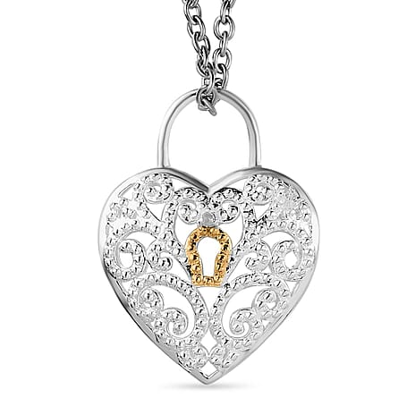 Diamond Heart Yellow Pen Overlay Sterling Silver Pendant with Stainless Steel Chain (Size 20)