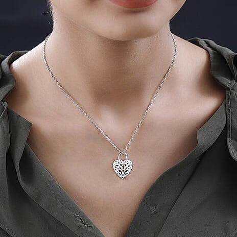 Diamond Heart Yellow Pen Overlay Sterling Silver Pendant with Stainless Steel Chain (Size 20)