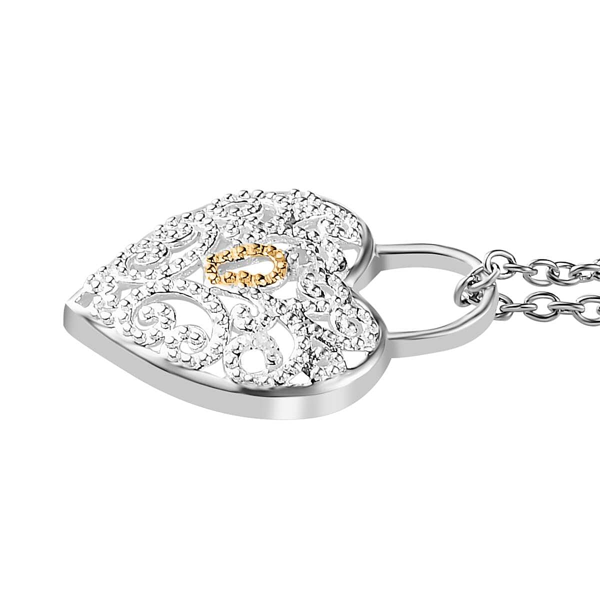Diamond Heart Yellow Pen Overlay Sterling Silver Pendant with Stainless Steel Chain (Size 20)
